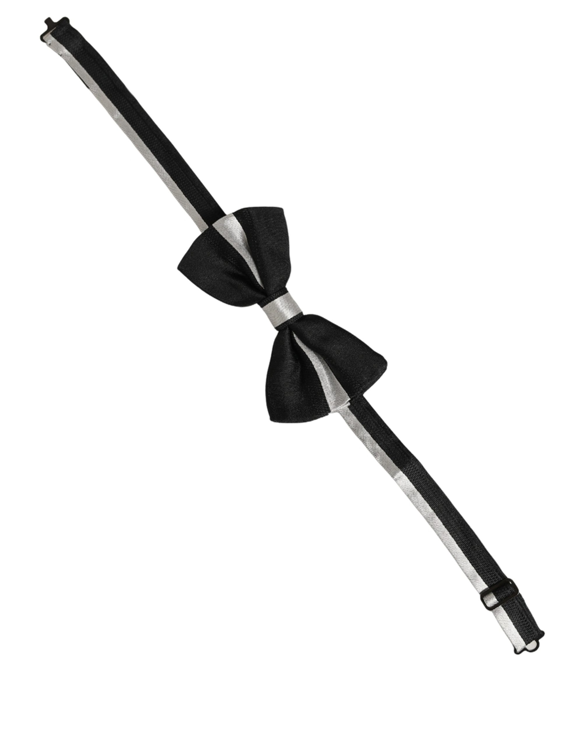 Dolce & Gabbana Black Silver 100% Silk Adjustable Neck Papillon Bow Tie - Image 2