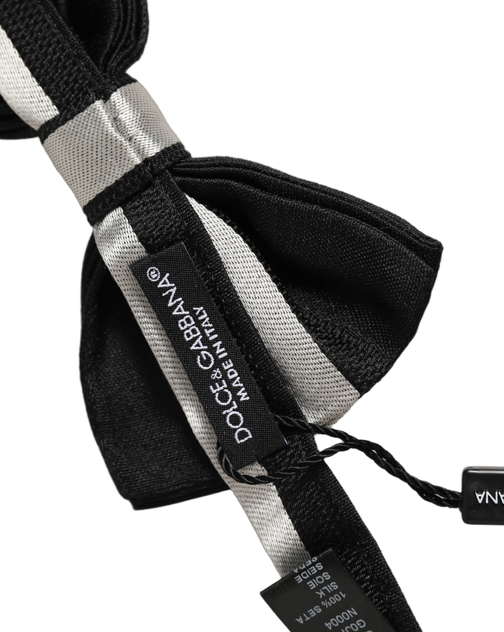 Dolce & Gabbana Black Silver 100% Silk Adjustable Neck Papillon Bow Tie - Image 6