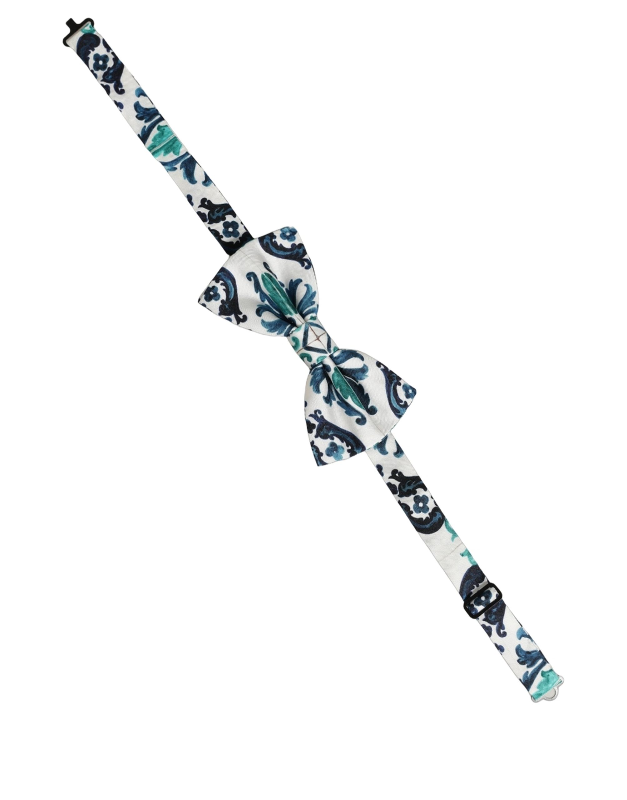 Dolce & Gabbana Men White Sicilian Silk Adjustable Neck Papillon Bow Tie - Image 2