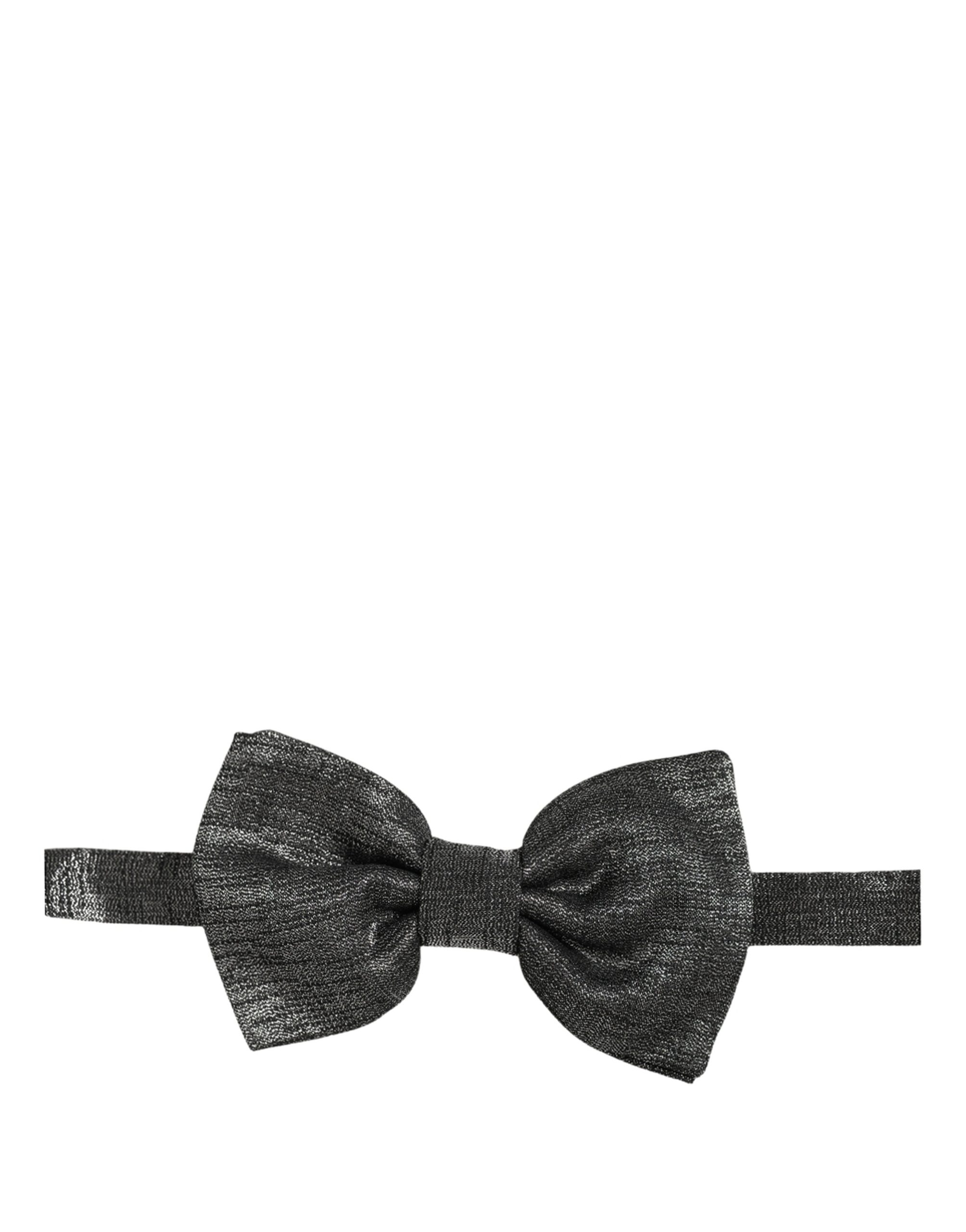 Dolce & Gabbana Men Metallic Dark Gray Silk Adjustable Neck Papillon Bow Tie - Image 2