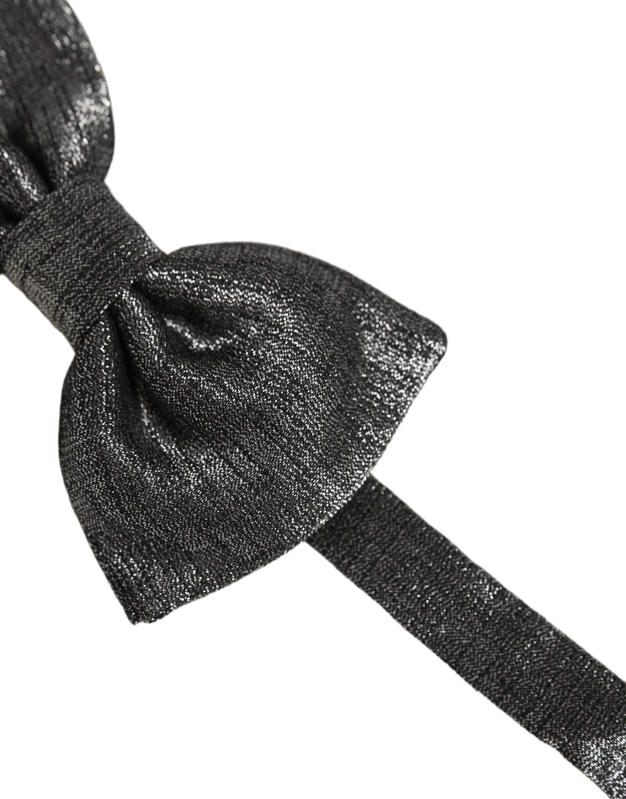 Dolce & Gabbana Men Metallic Dark Gray Silk Adjustable Neck Papillon Bow Tie - Image 4