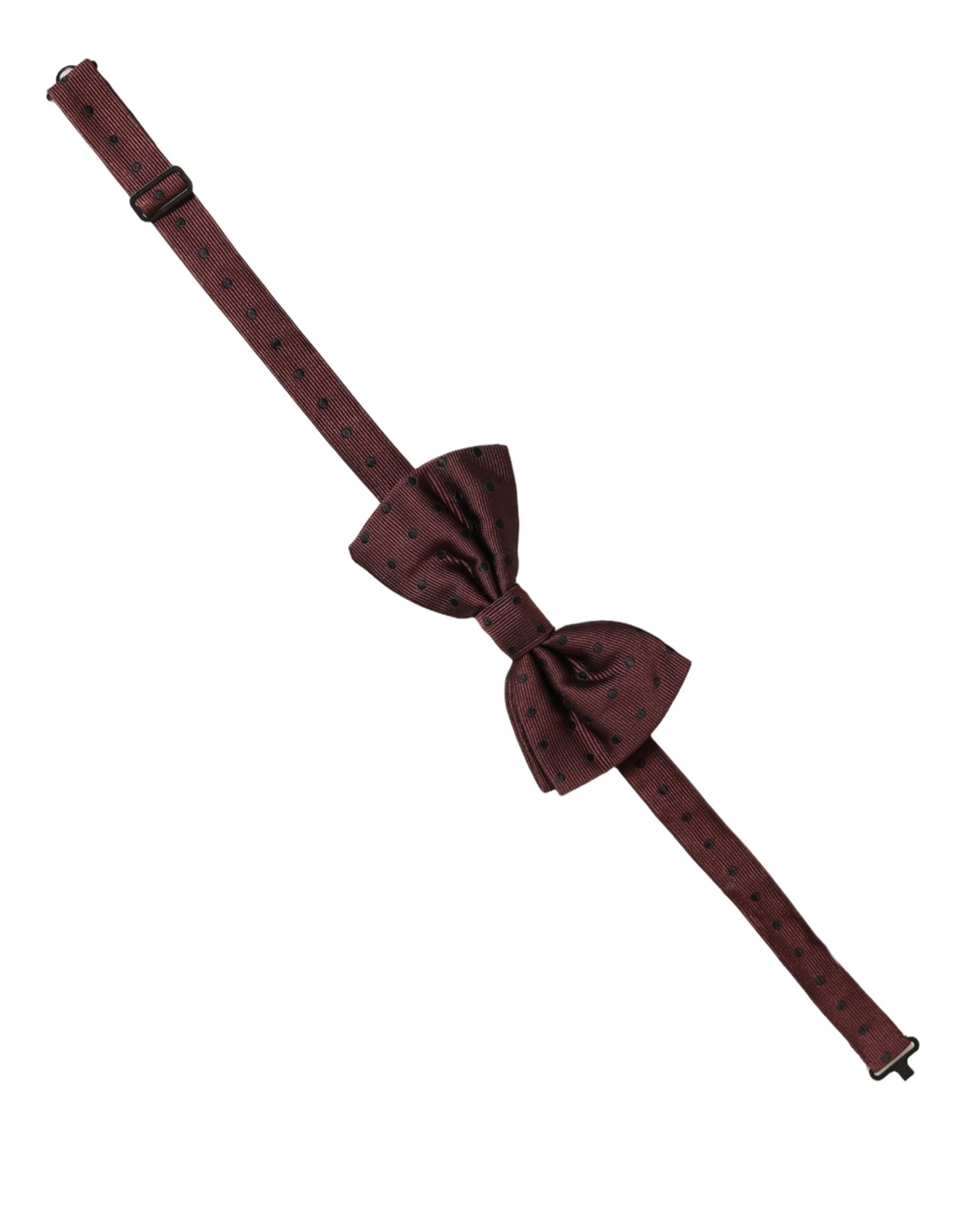 Dolce & Gabbana Burgundy Polka Dot Silk Adjustable Neck Papillon Bow Tie - Image 2