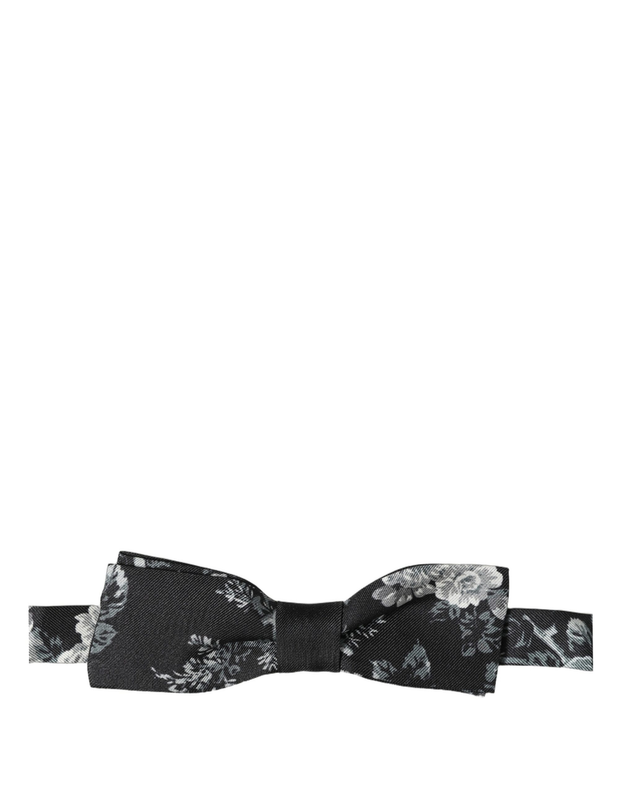 Dolce & Gabbana Black Floral Silk Adjustable Neck Men Papillon Bow Tie - Image 2