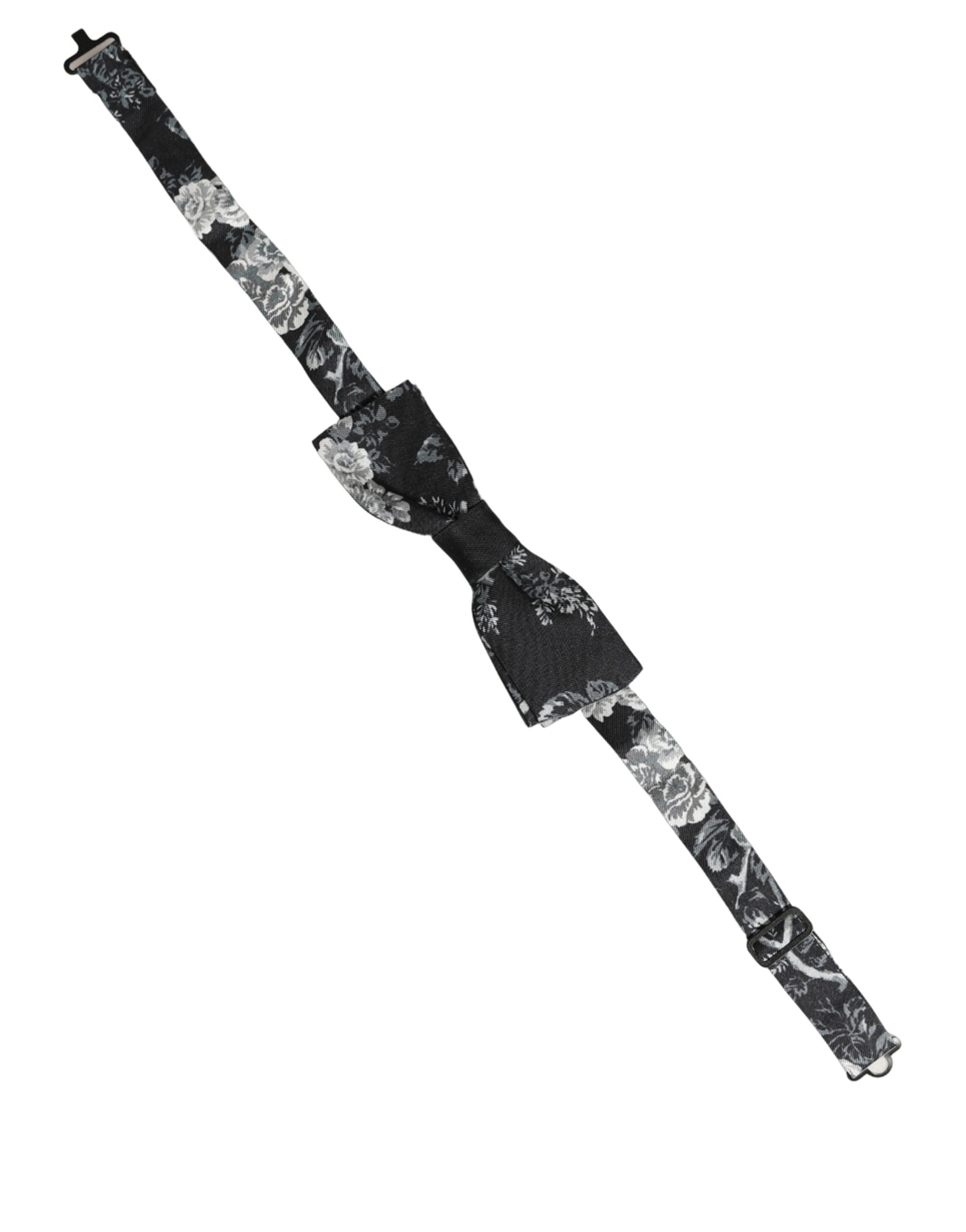 Dolce & Gabbana Black Floral Silk Adjustable Neck Men Papillon Bow Tie - Image 3