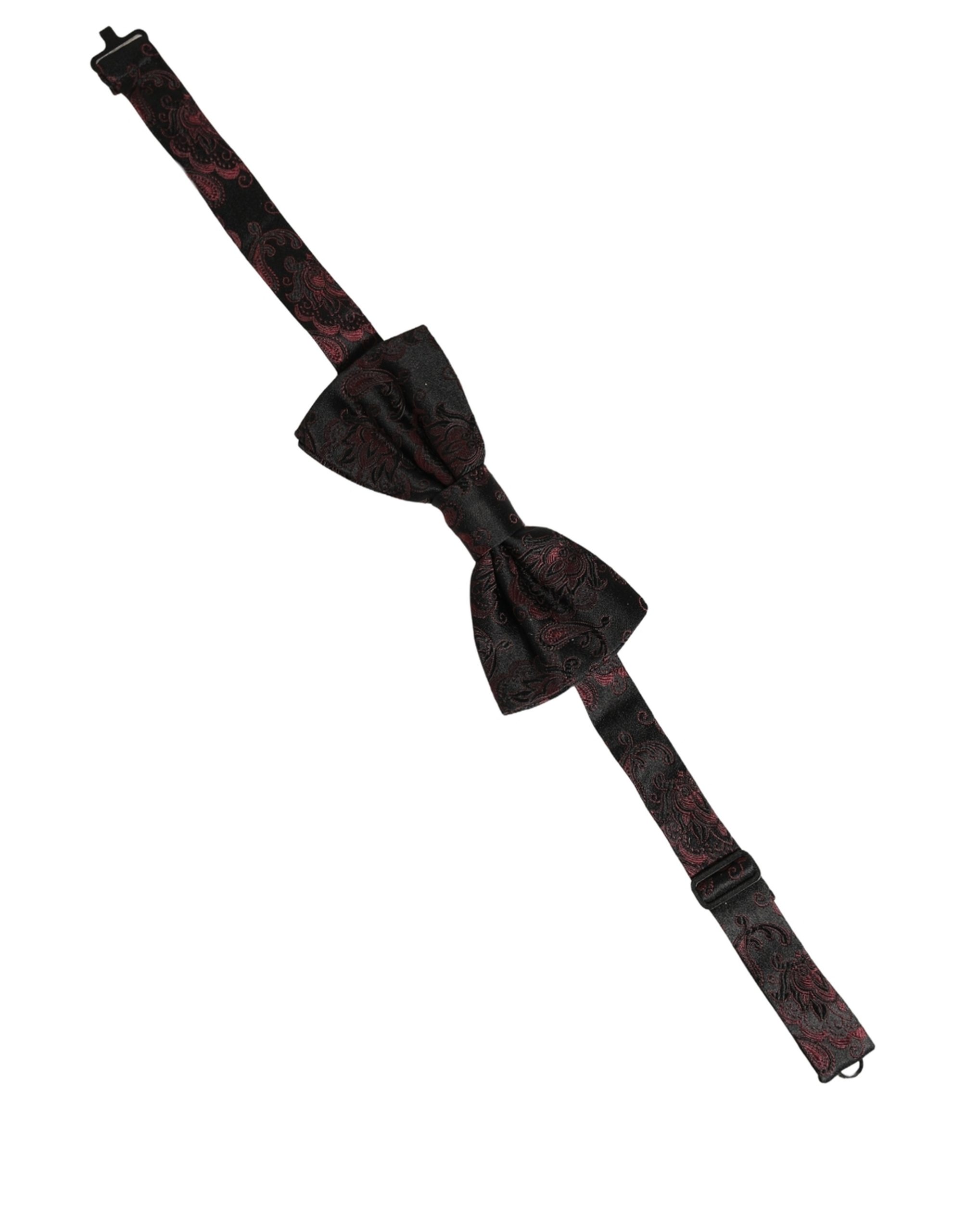 Dolce & Gabbana Burgundy Paisley Silk Adjustable Neck Papillon Bow Tie - Image 2
