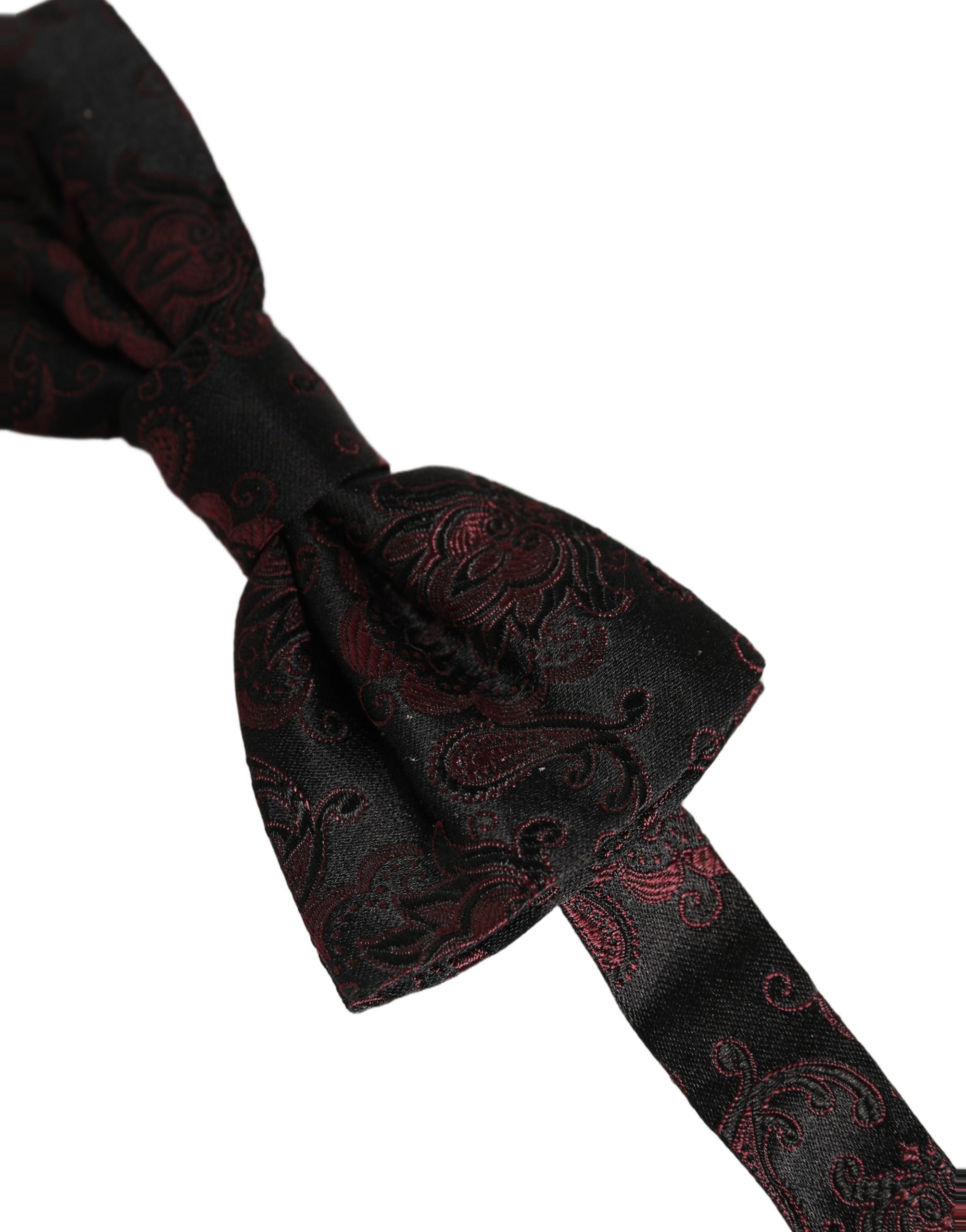 Dolce & Gabbana Burgundy Paisley Silk Adjustable Neck Papillon Bow Tie - Image 3