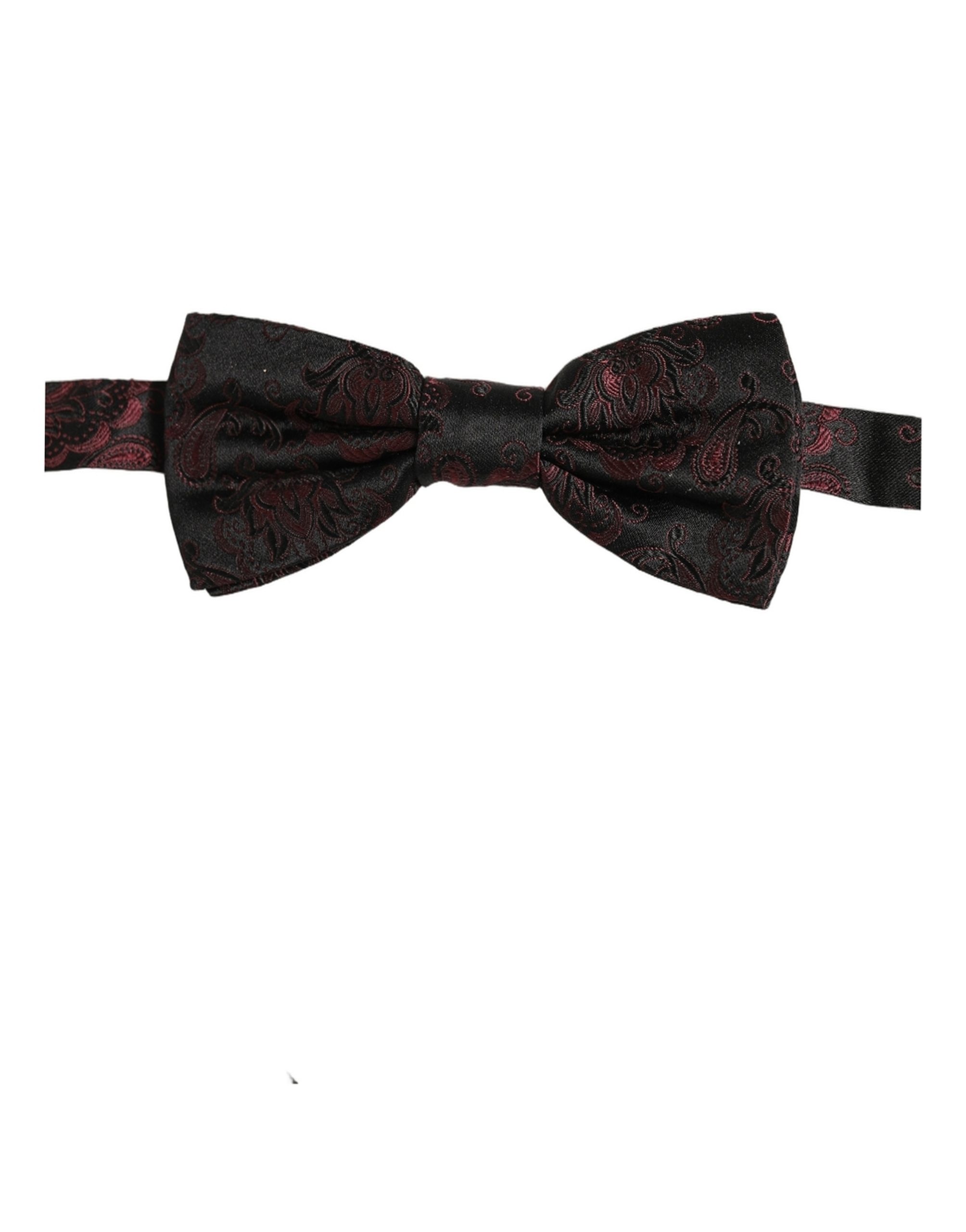 Dolce & Gabbana Burgundy Paisley Silk Adjustable Neck Papillon Bow Tie - Image 5