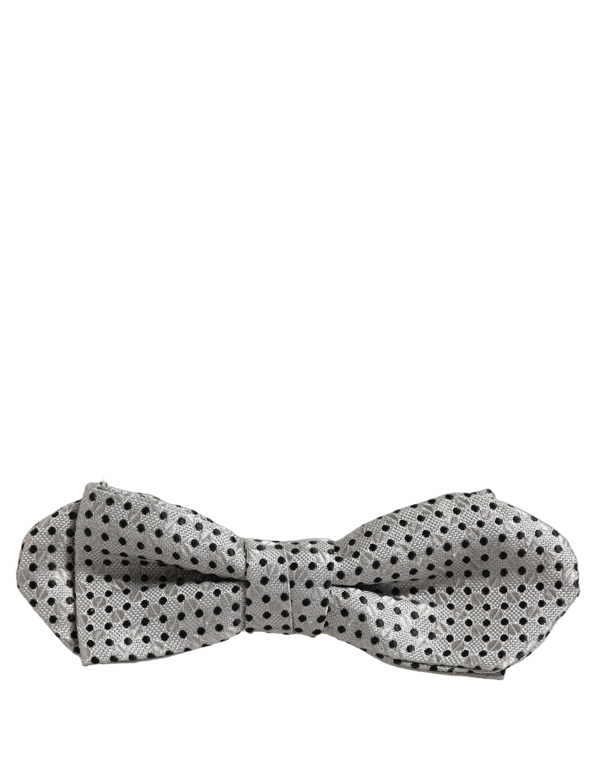 Dolce & Gabbana Men Silver Black Polka Dot Adjustable Neck Papillon Bow Tie