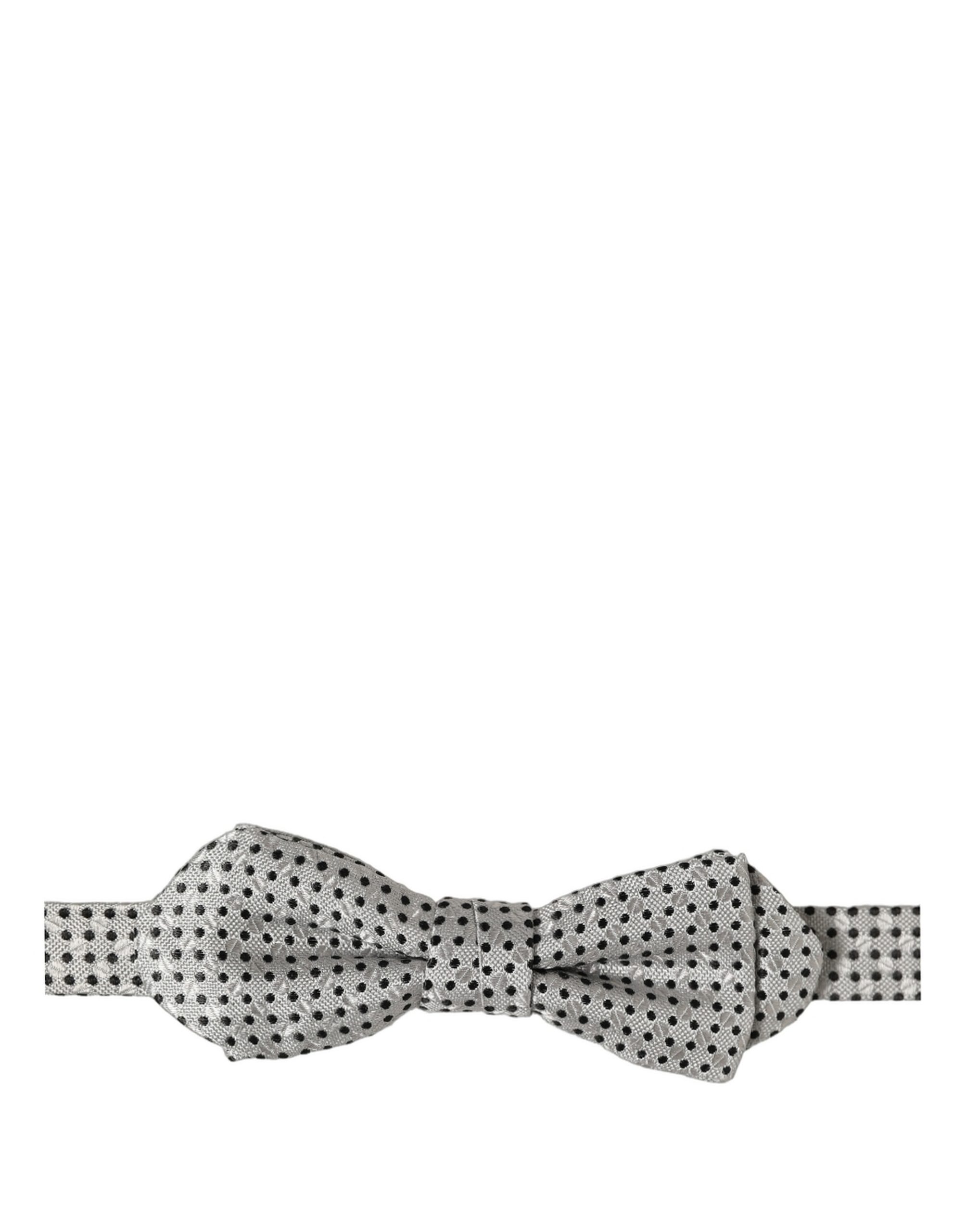 Dolce & Gabbana Men Silver Black Polka Dot Adjustable Neck Papillon Bow Tie - Image 4