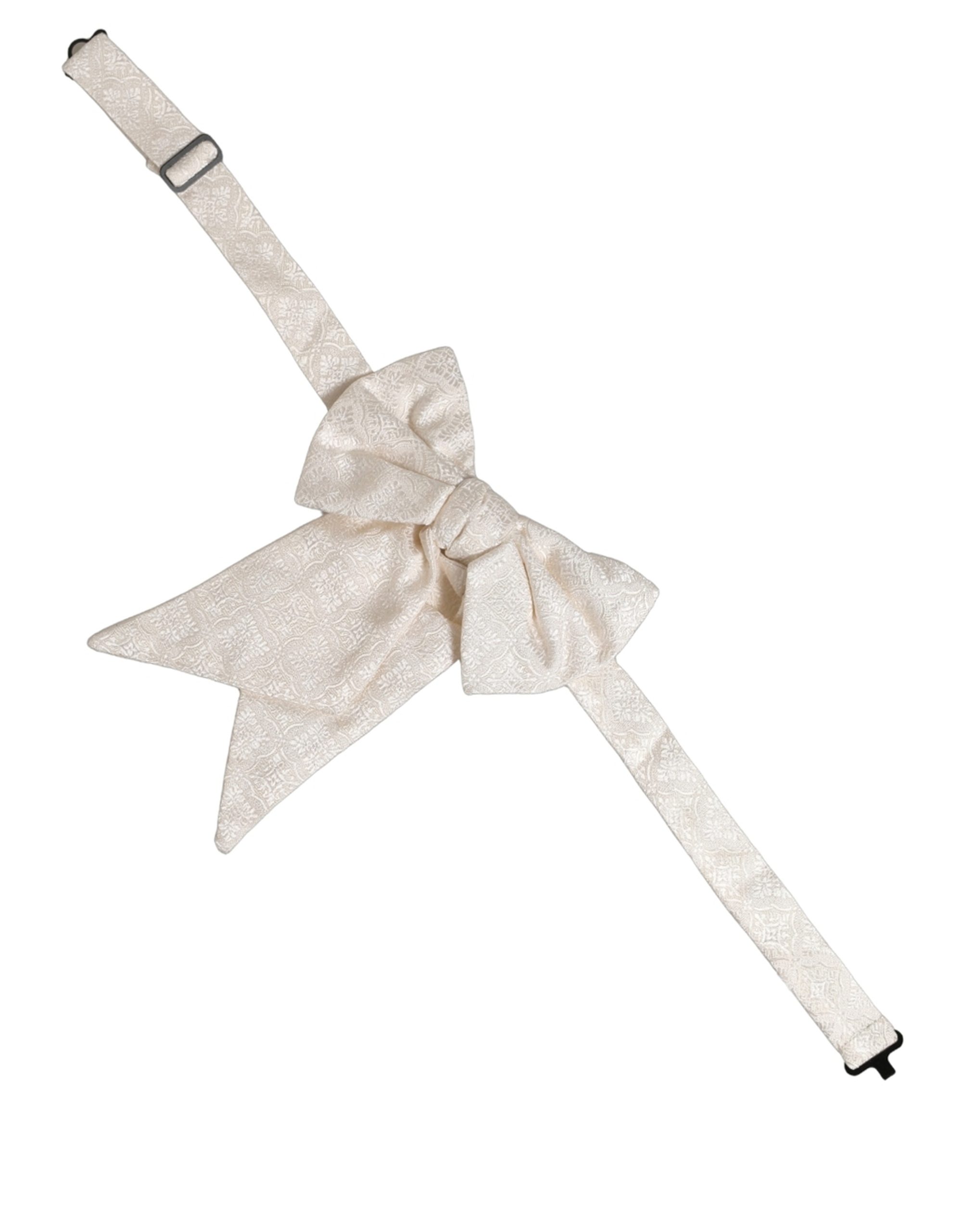Dolce & Gabbana Men White Jacquard Silk Adjustable Neck Papillon Bow Tie - Image 2
