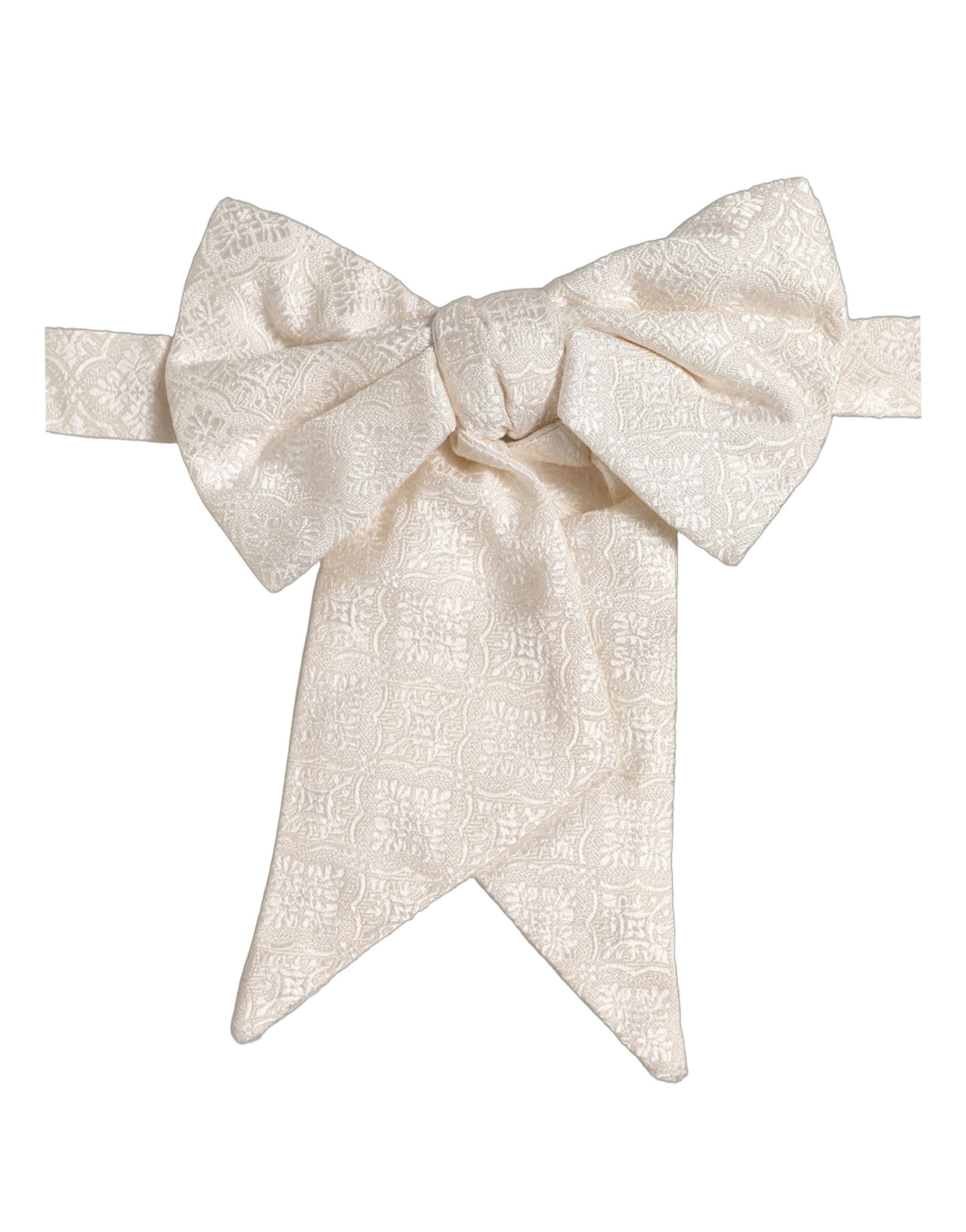 Dolce & Gabbana Men White Jacquard Silk Adjustable Neck Papillon Bow Tie - Image 4