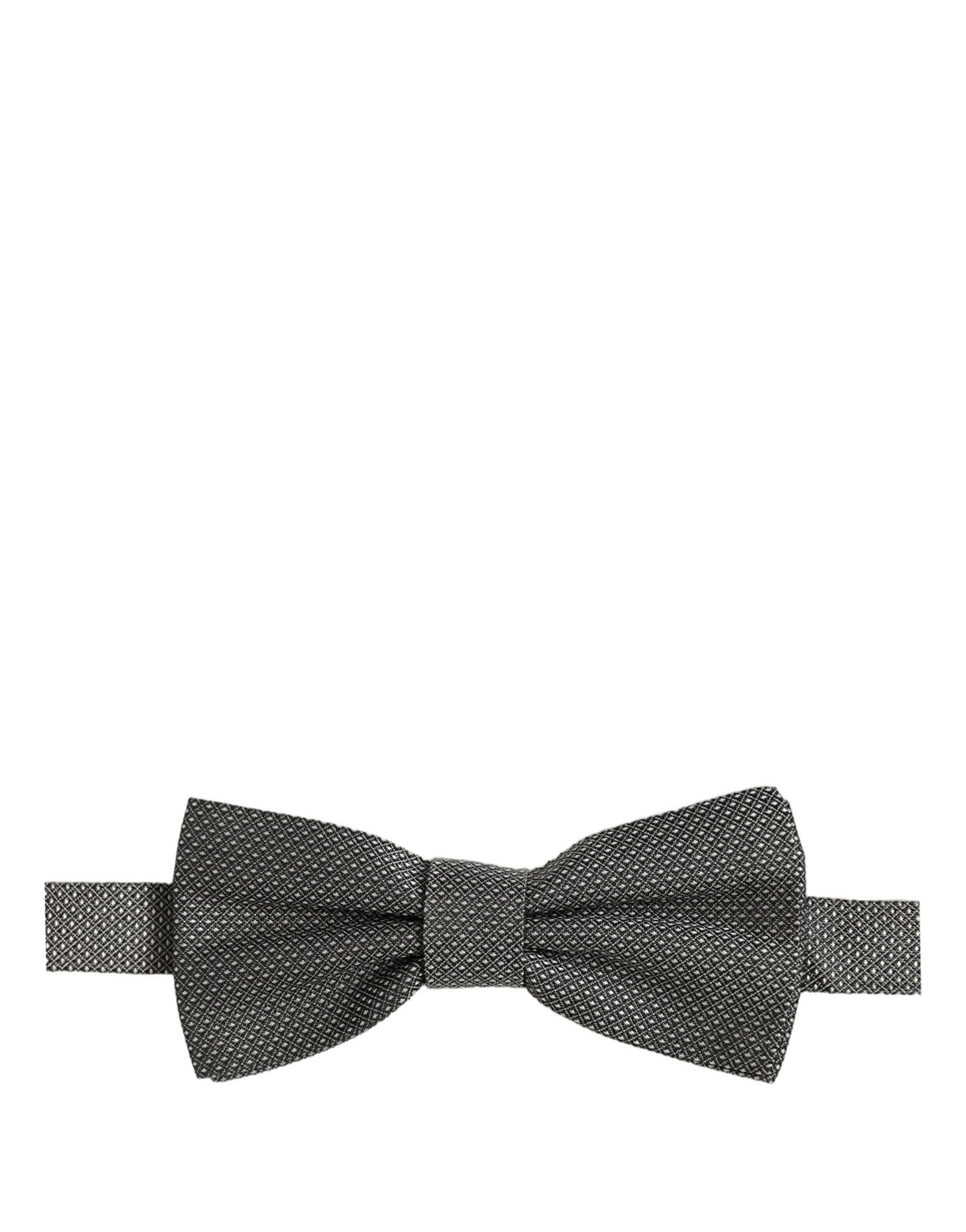 Dolce & Gabbana Men Gray Silk Patterned Adjustable Neck Papillon Bow Tie - Image 2