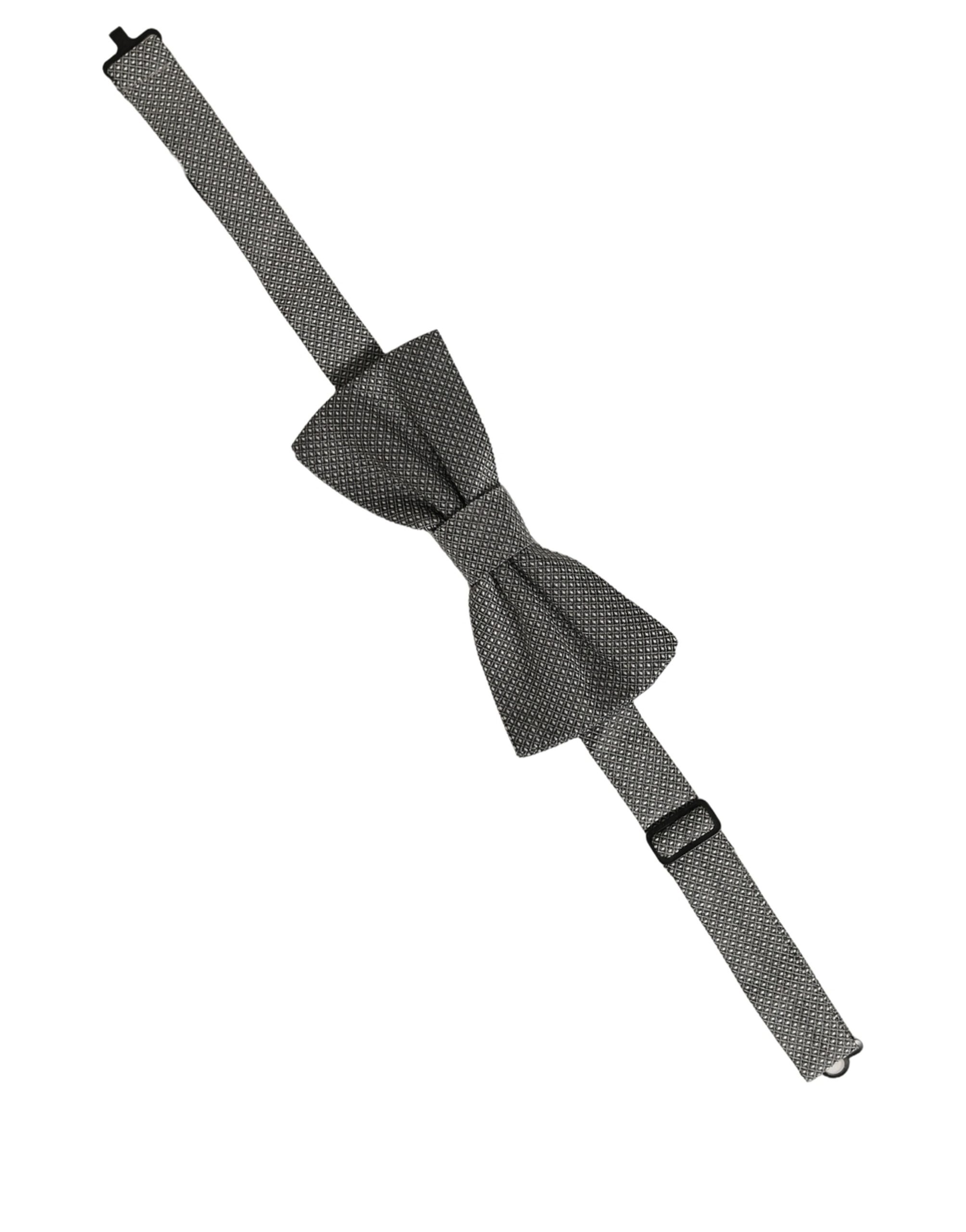 Dolce & Gabbana Men Gray Silk Patterned Adjustable Neck Papillon Bow Tie - Image 3