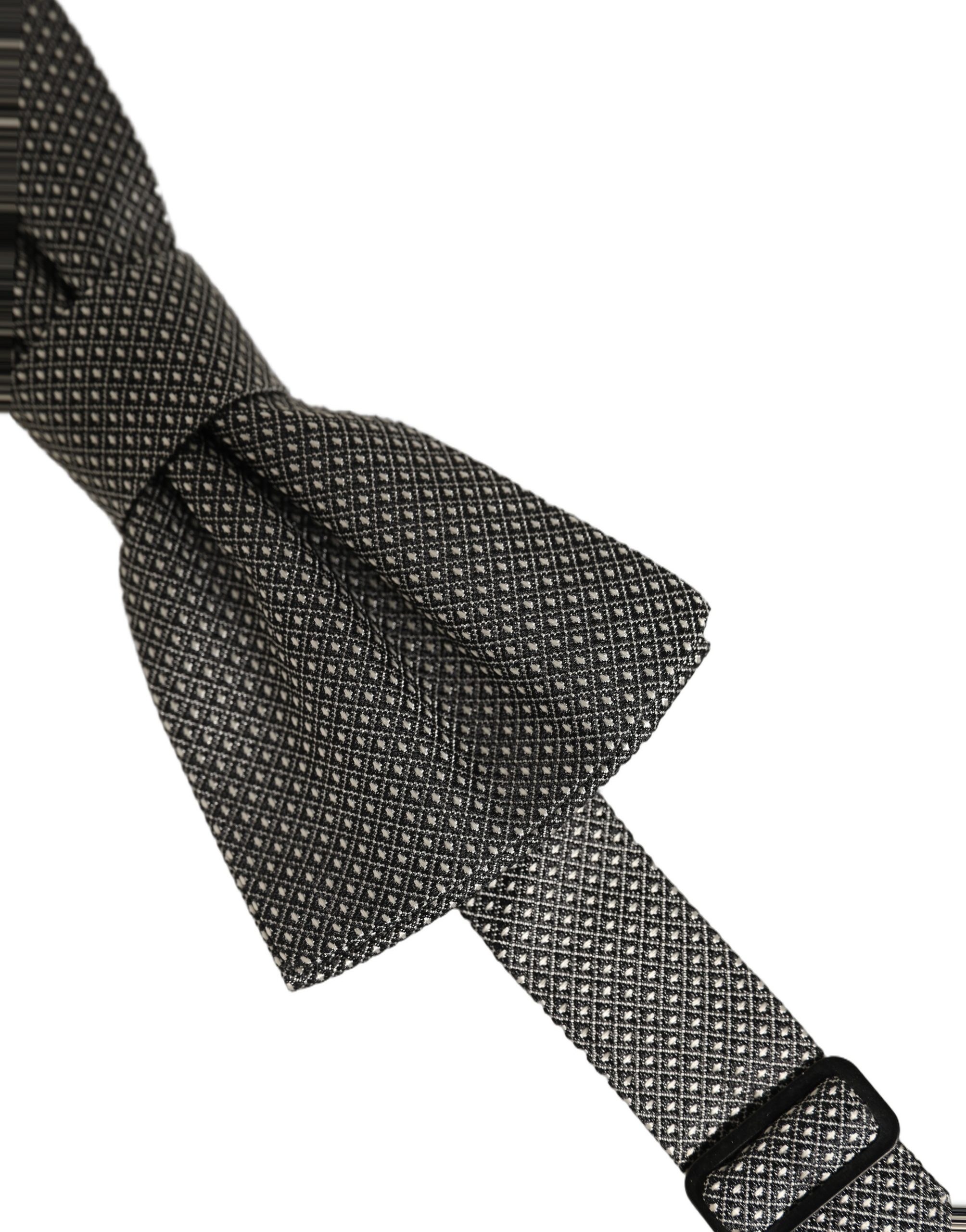 Dolce & Gabbana Men Gray Silk Patterned Adjustable Neck Papillon Bow Tie - Image 4