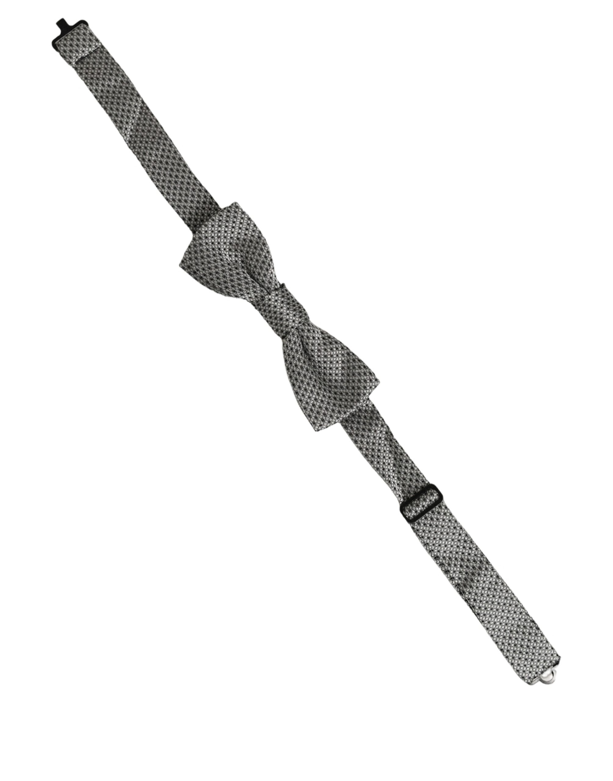 Dolce & Gabbana Men Gray Silk Patterned Adjustable Neck Papillon Bow Tie - Image 2