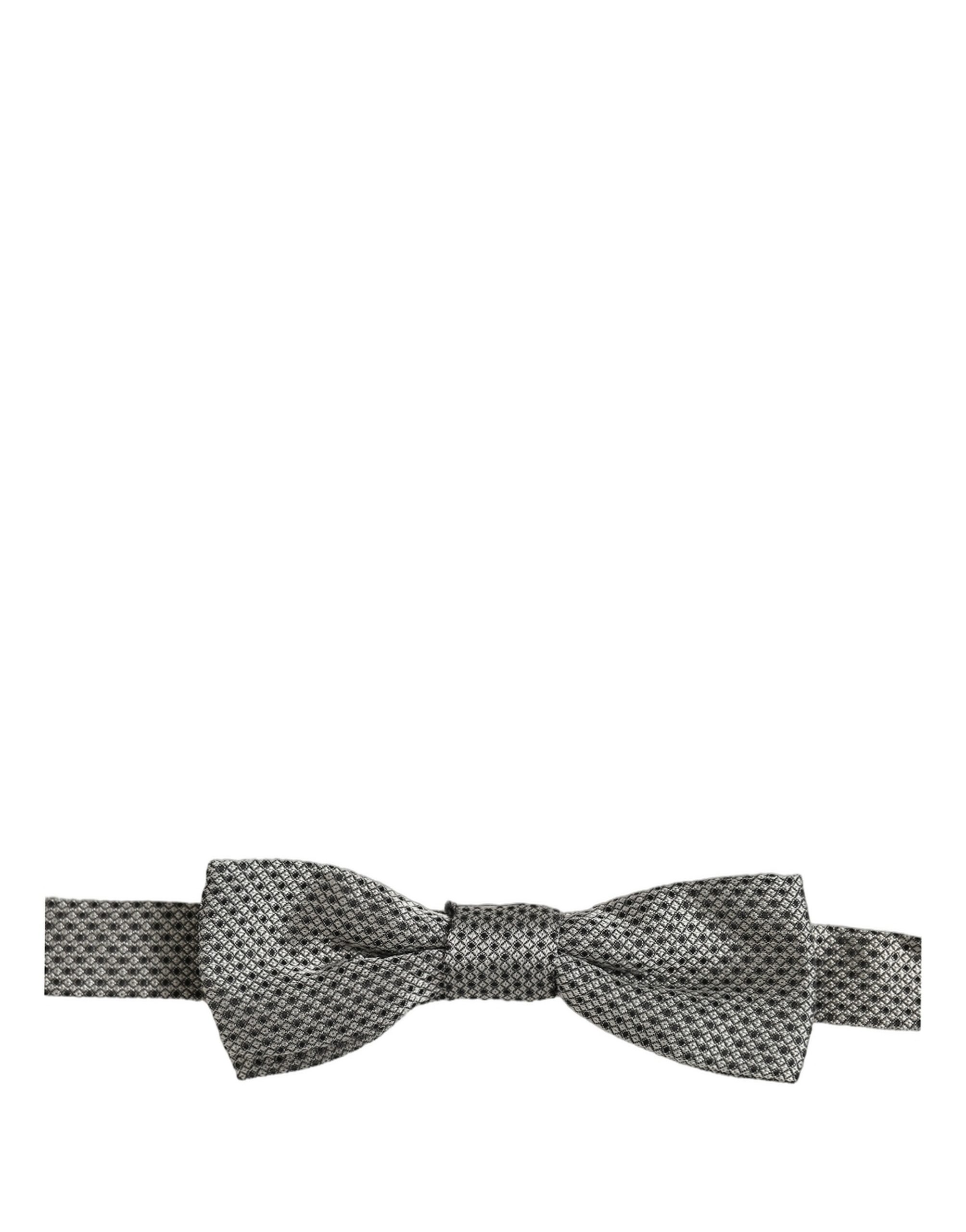 Dolce & Gabbana Men Gray Silk Patterned Adjustable Neck Papillon Bow Tie - Image 4