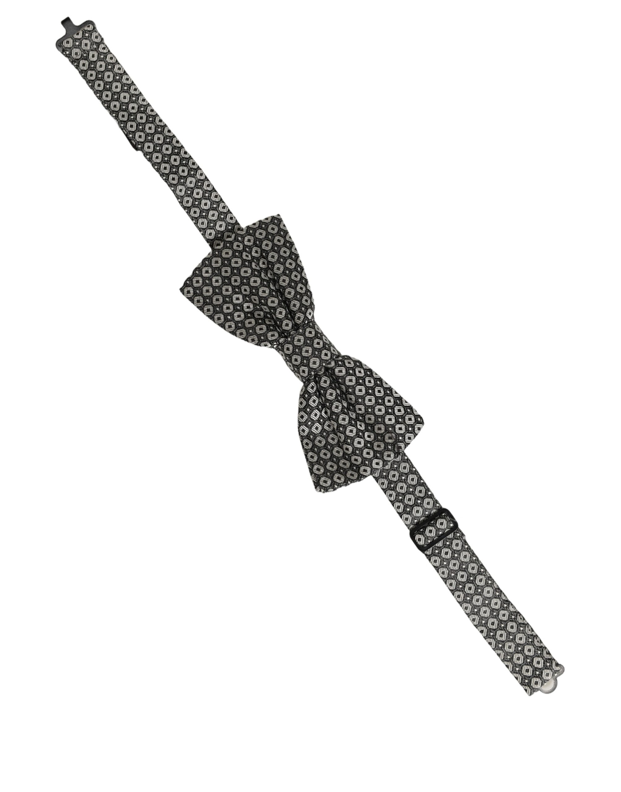 Dolce & Gabbana Men Gray Silk Patterned Adjustable Neck Papillon Bow Tie - Image 2