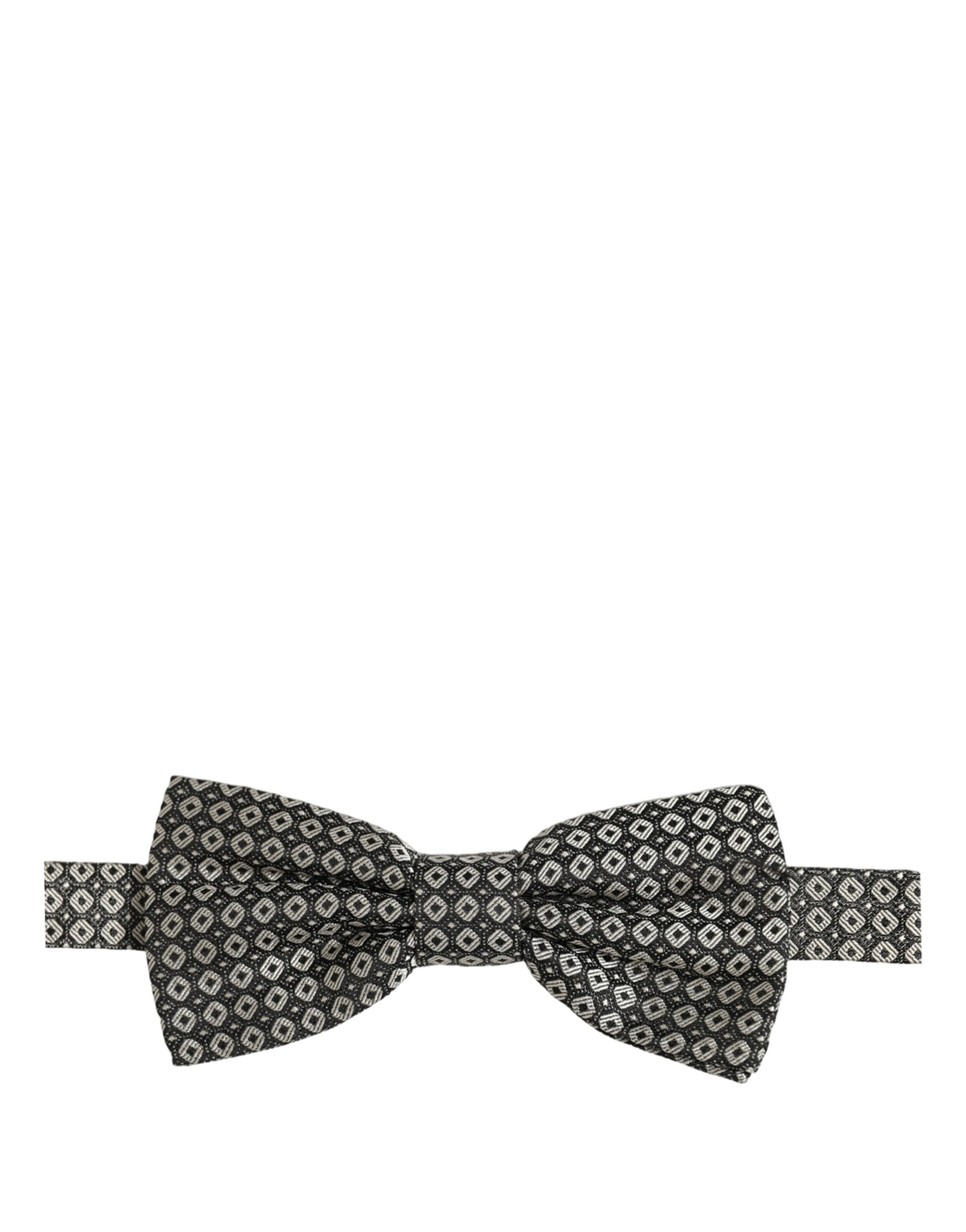 Dolce & Gabbana Men Gray Silk Patterned Adjustable Neck Papillon Bow Tie - Image 4