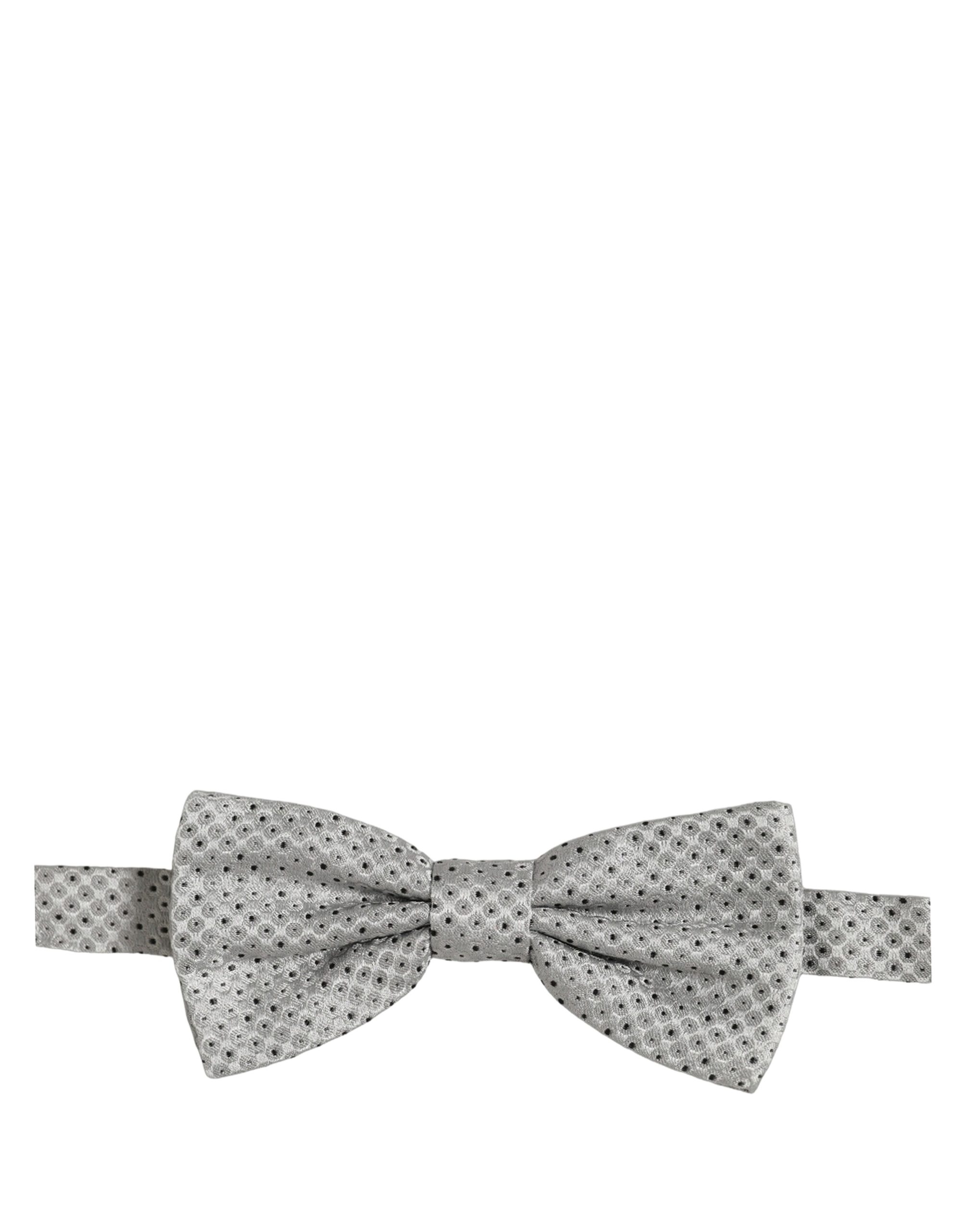 Dolce & Gabbana Men Black Gray Polka Dot Adjustable Neck Papillon Bow Tie - Image 2