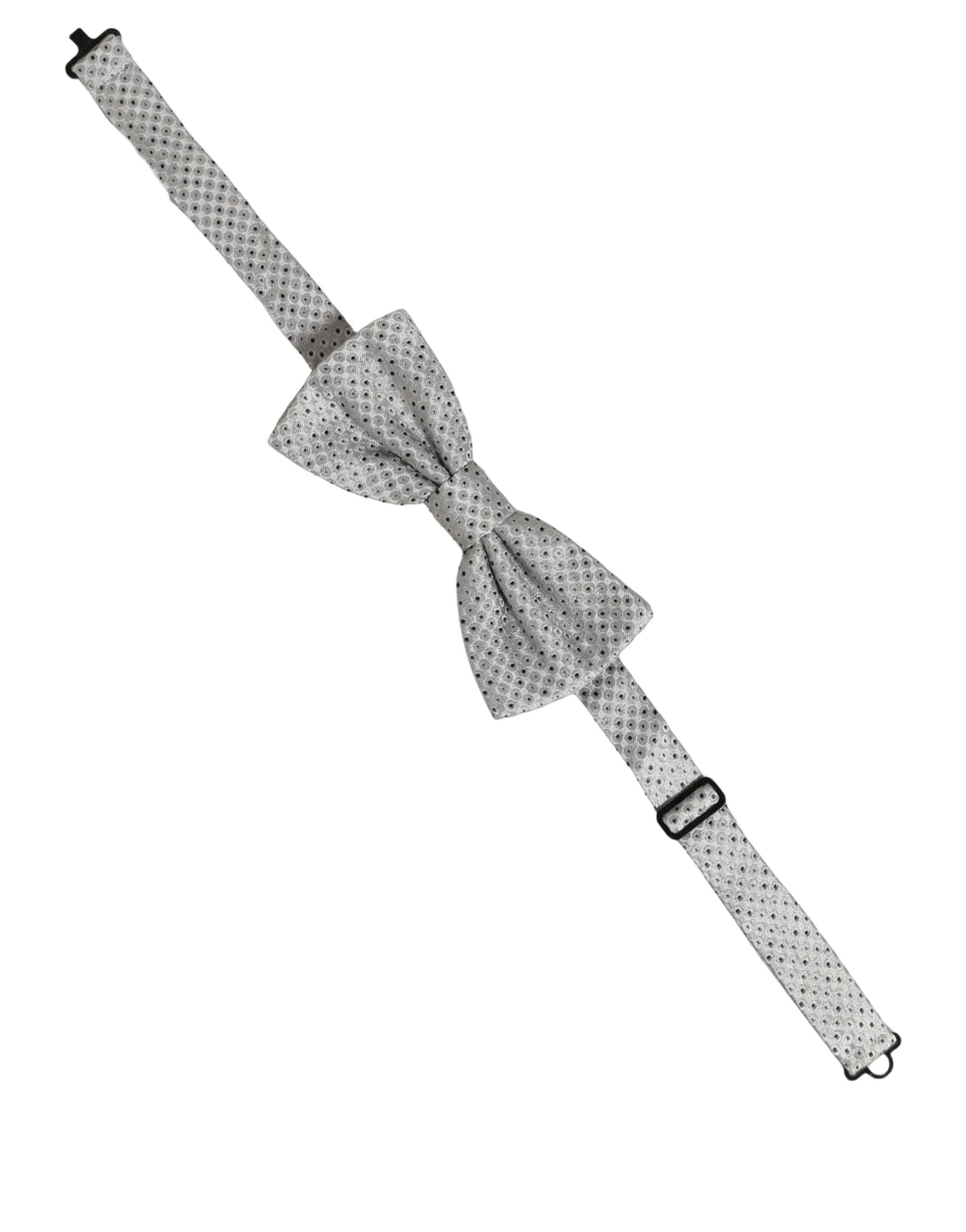 Dolce & Gabbana Men Black Gray Polka Dot Adjustable Neck Papillon Bow Tie - Image 3