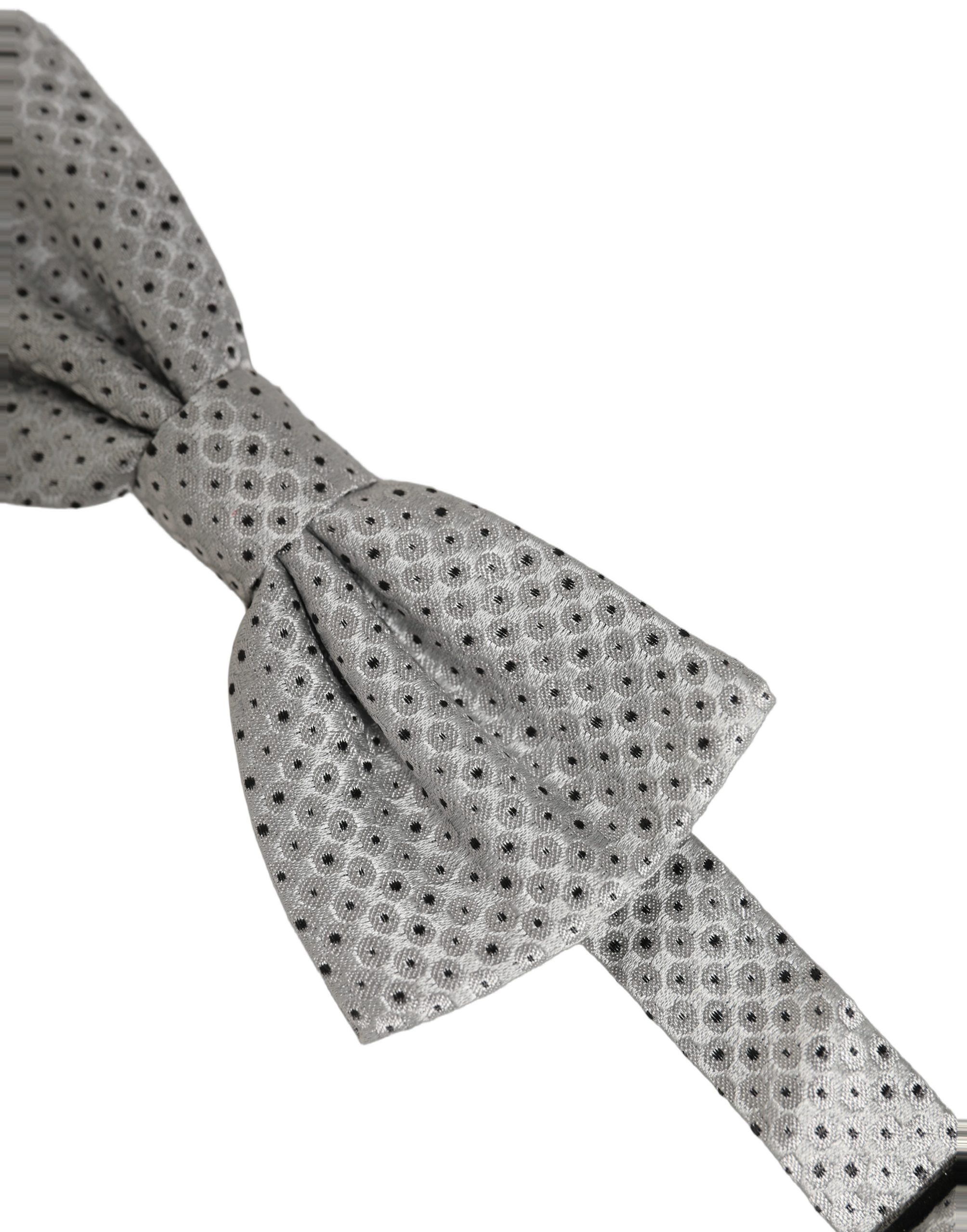 Dolce & Gabbana Men Black Gray Polka Dot Adjustable Neck Papillon Bow Tie - Image 4