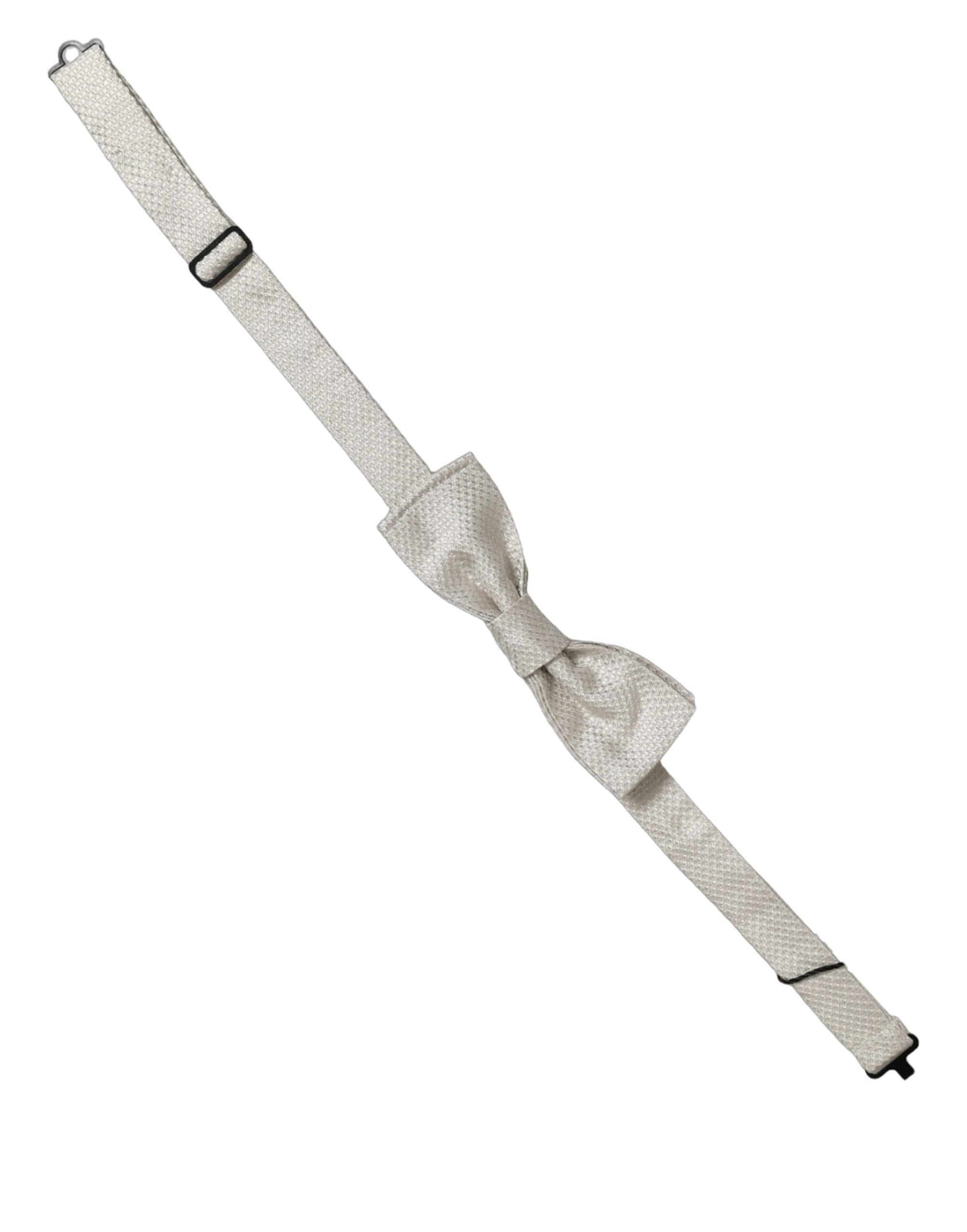Dolce & Gabbana Men White 100% Silk Adjustable Neck Papillon Bow Tie - Image 3
