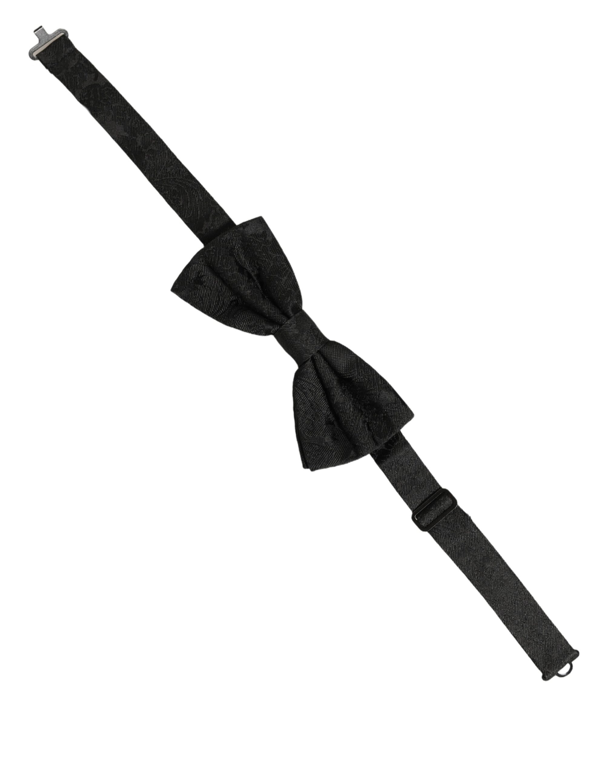 Dolce & Gabbana Men Dark Gray Paisley Silk Adjustable Neck Papillon Bow Tie - Image 2