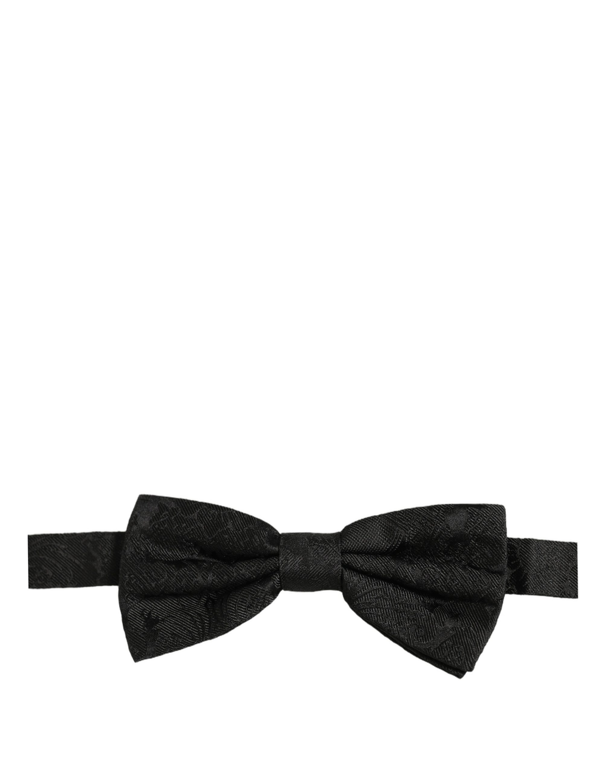 Dolce & Gabbana Men Dark Gray Paisley Silk Adjustable Neck Papillon Bow Tie - Image 4