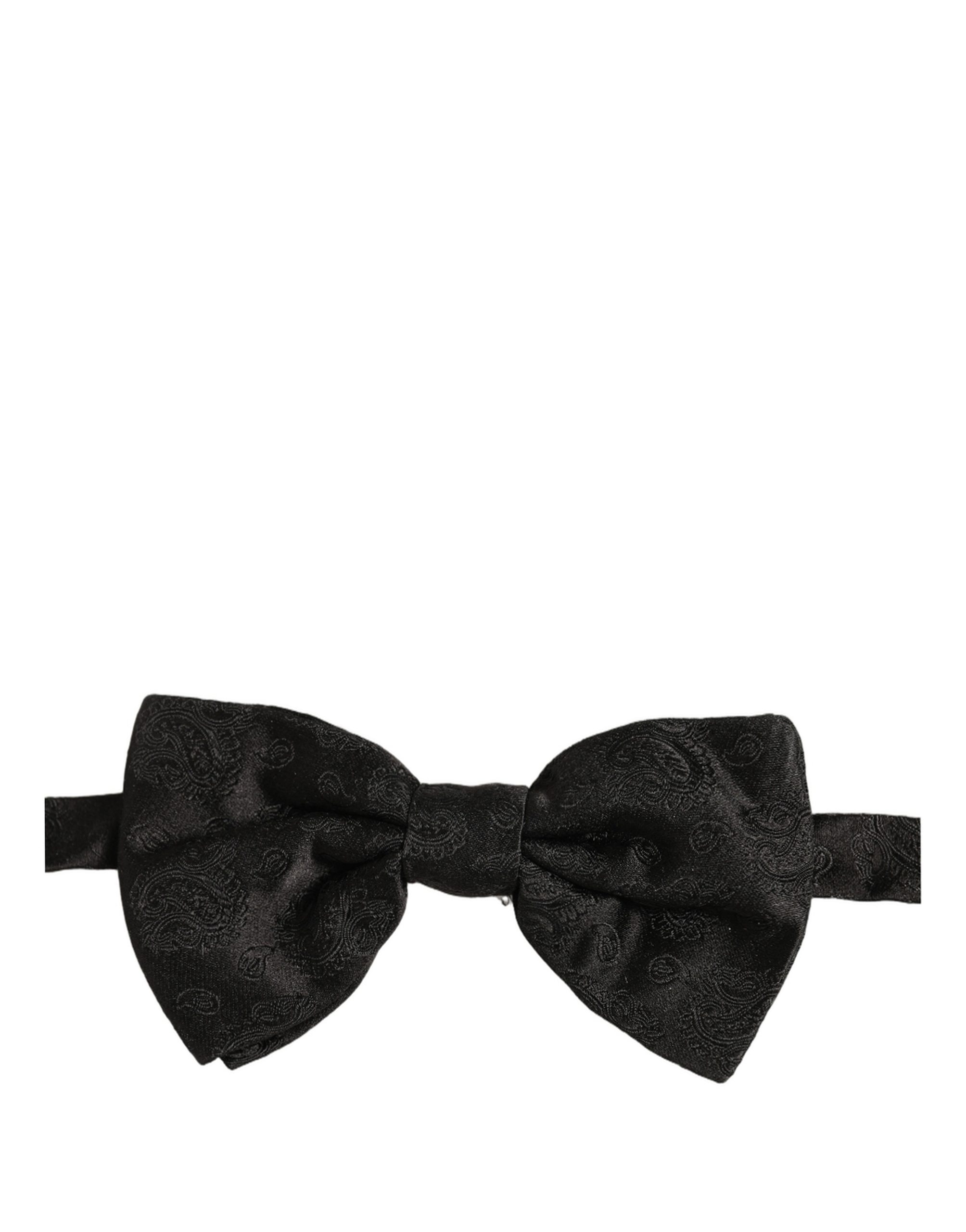Dolce & Gabbana Men Black Paisley Silk Adjustable Neck Papillon Bow Tie - Image 2
