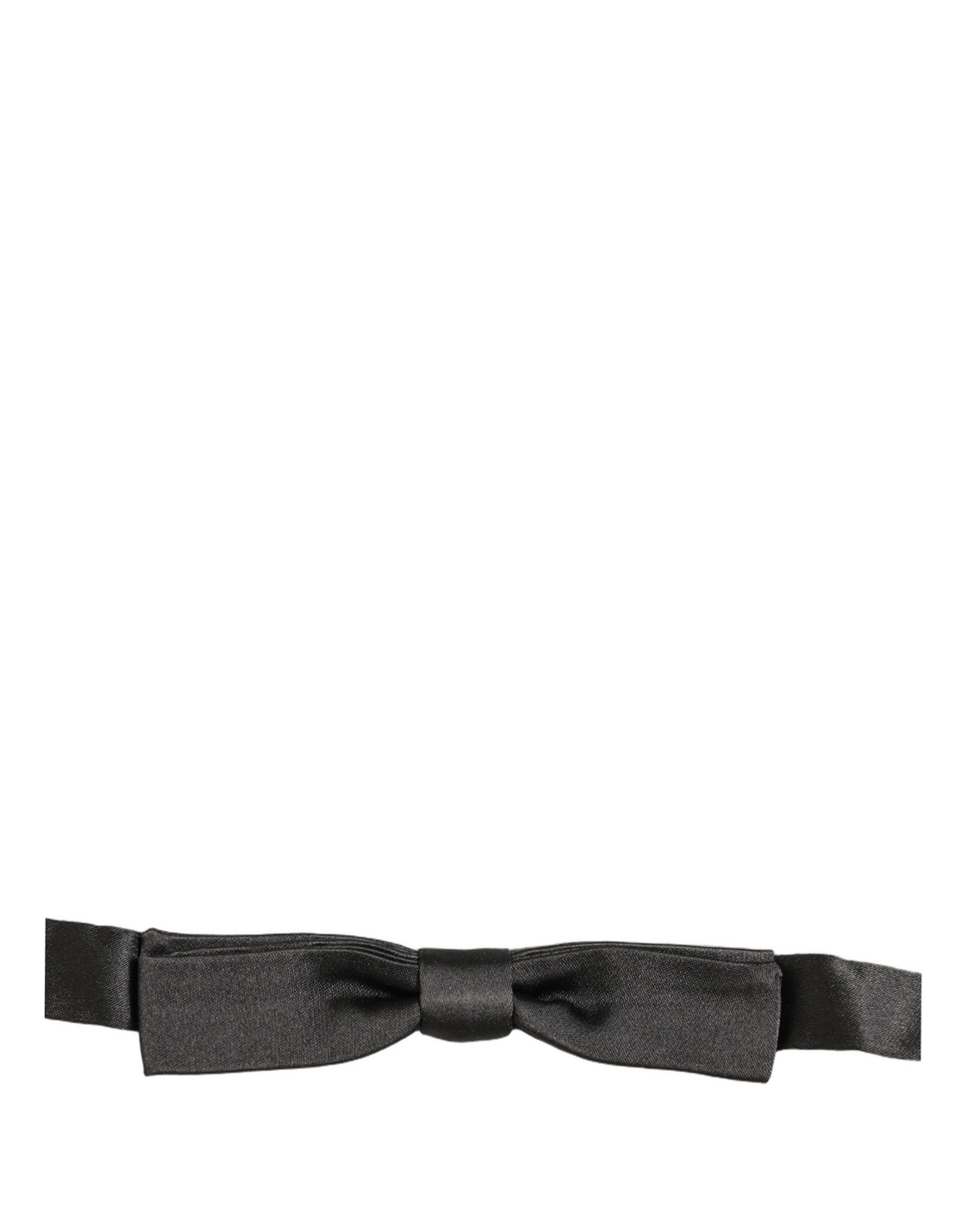 Dolce & Gabbana Men Dark Gray 100% Silk Adjustable Neck Papillon Bow Tie - Image 3