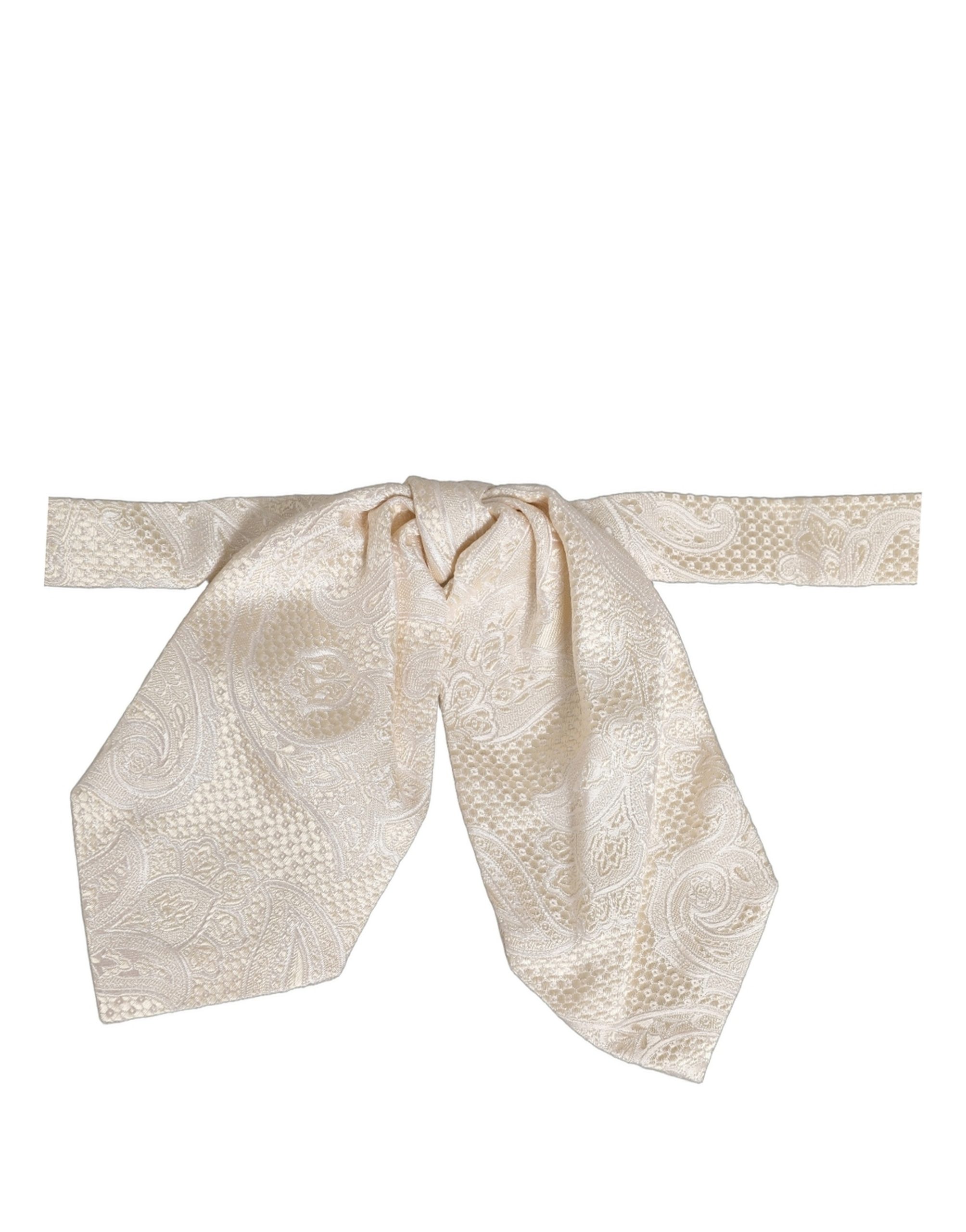 Dolce & Gabbana Men Ivory Paisley SIlk Adjustable Neck Papillon Bow Tie - Image 4