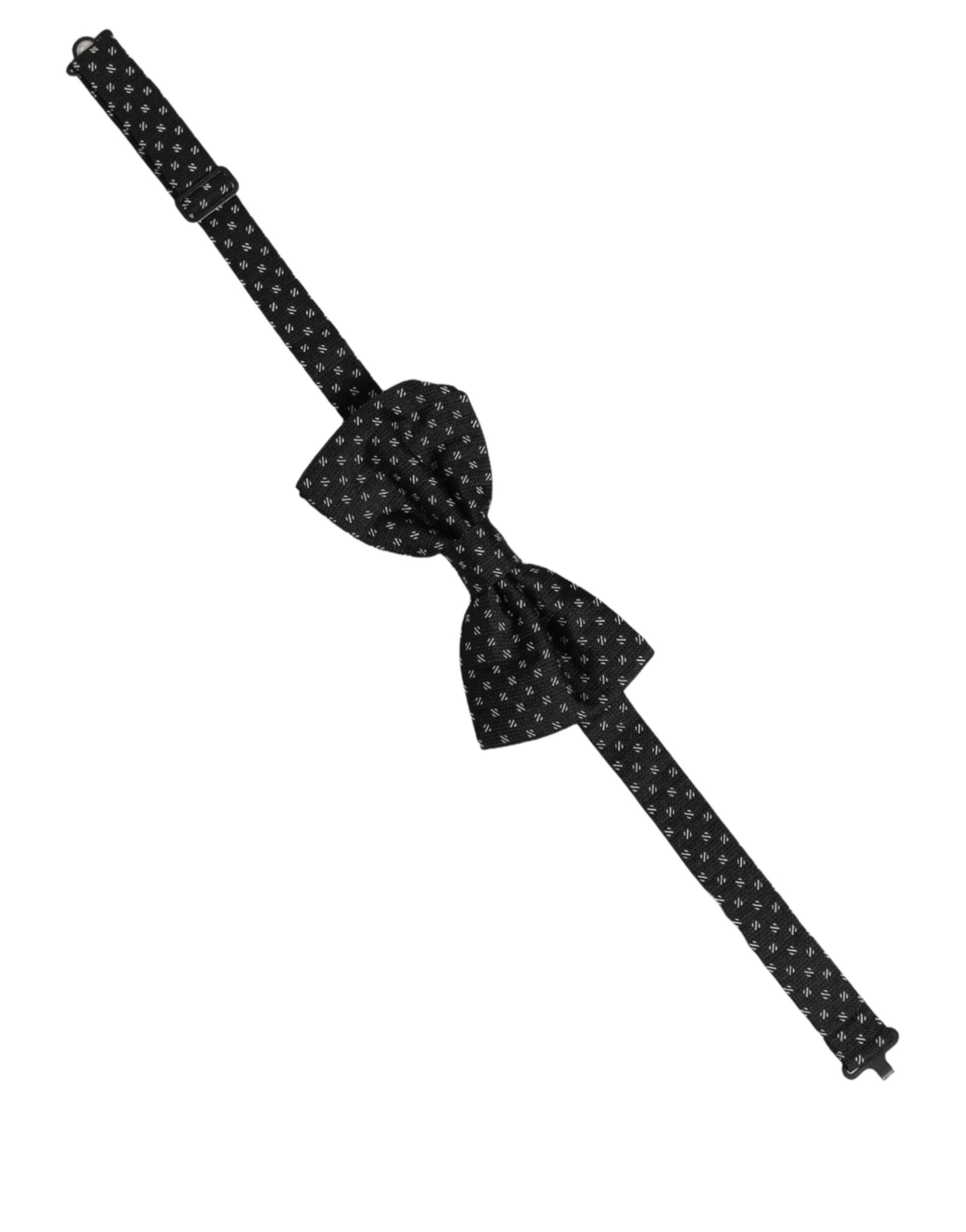 Dolce & Gabbana Men Dark Gray Patterned Adjustable Neck Papillon Bow Tie - Image 2