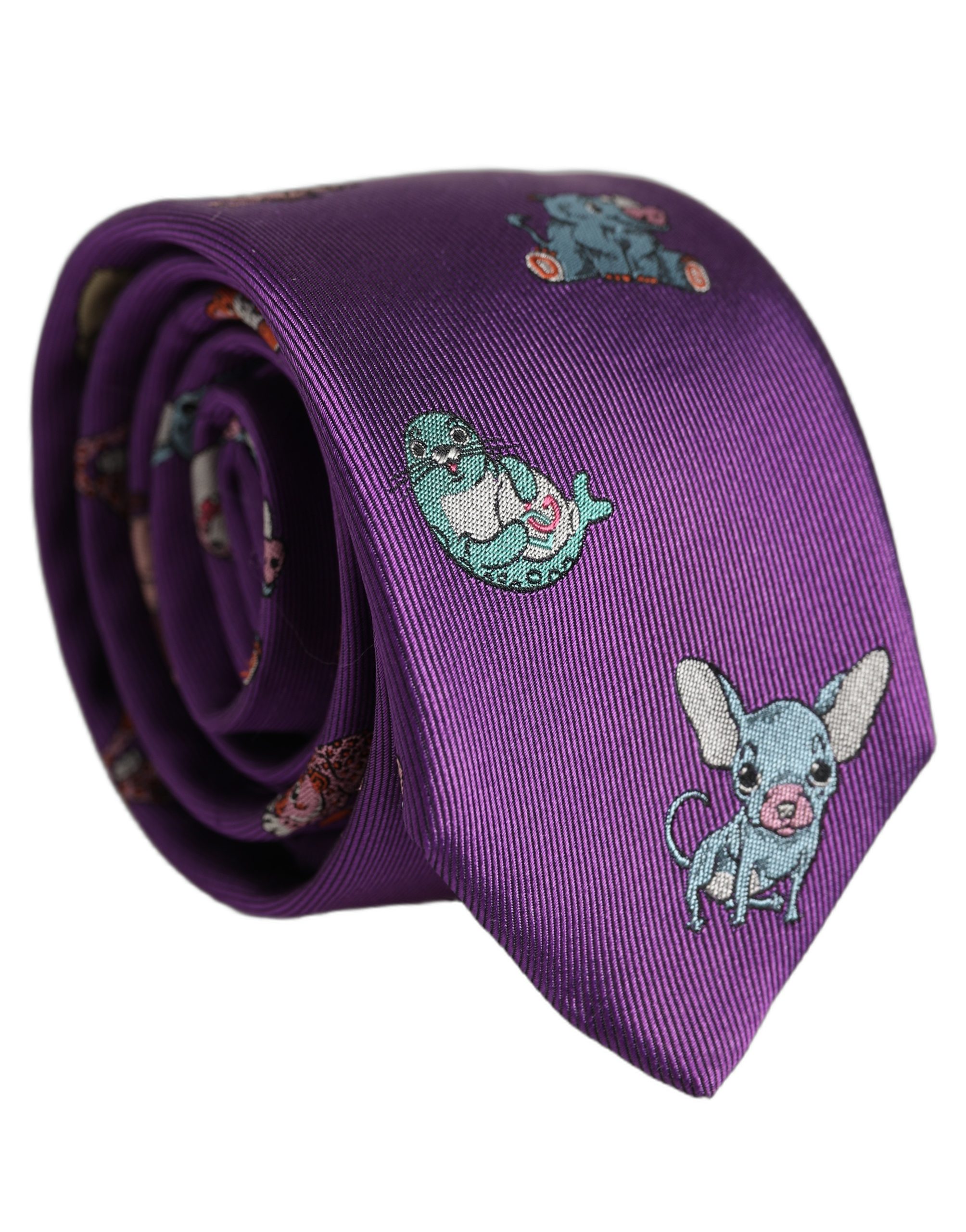 Dolce & Gabbana Men Purple Animal Print Adjustable Tied Necktie Tie - Image 3