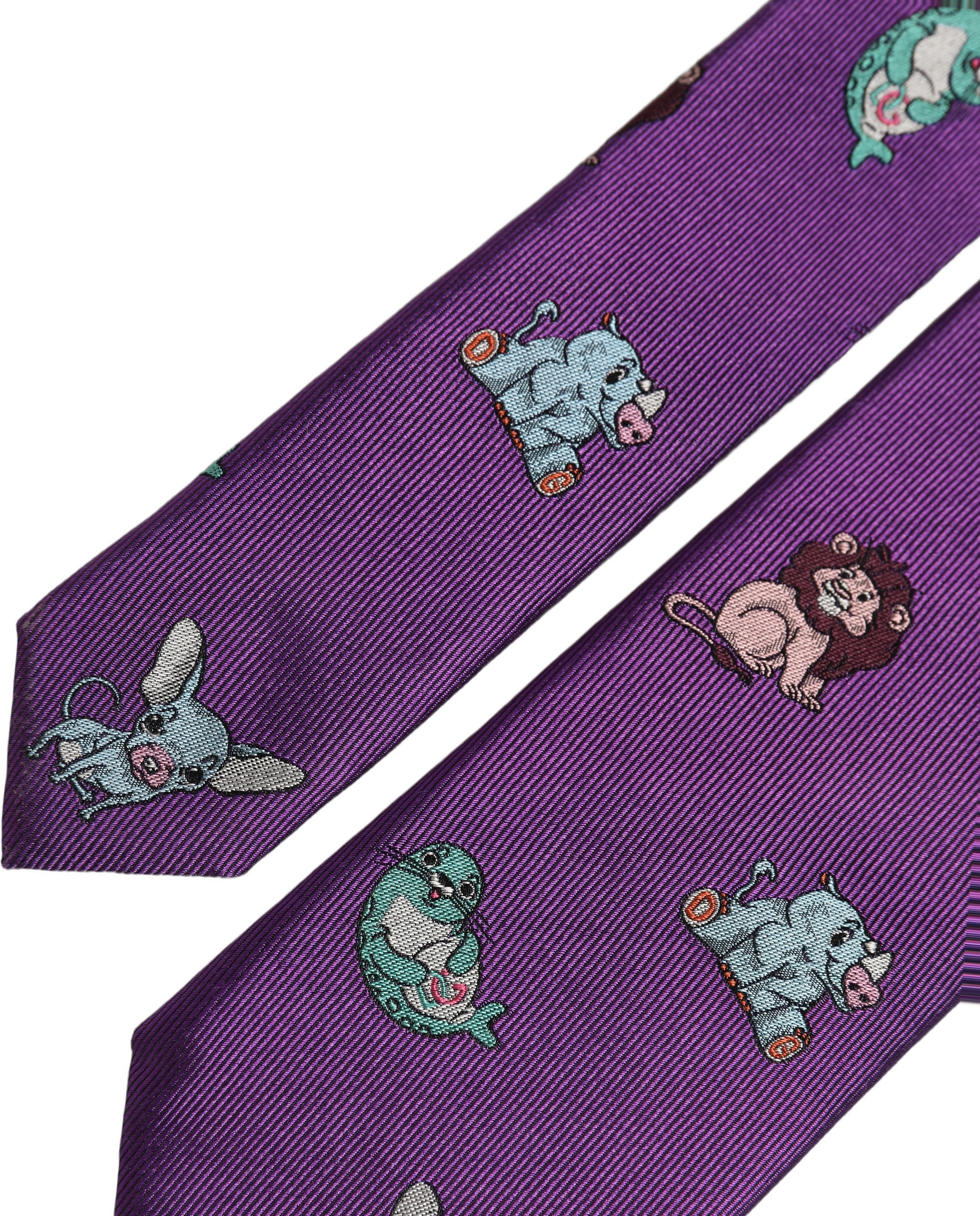 Dolce & Gabbana Men Purple Animal Print Adjustable Tied Necktie Tie - Image 5