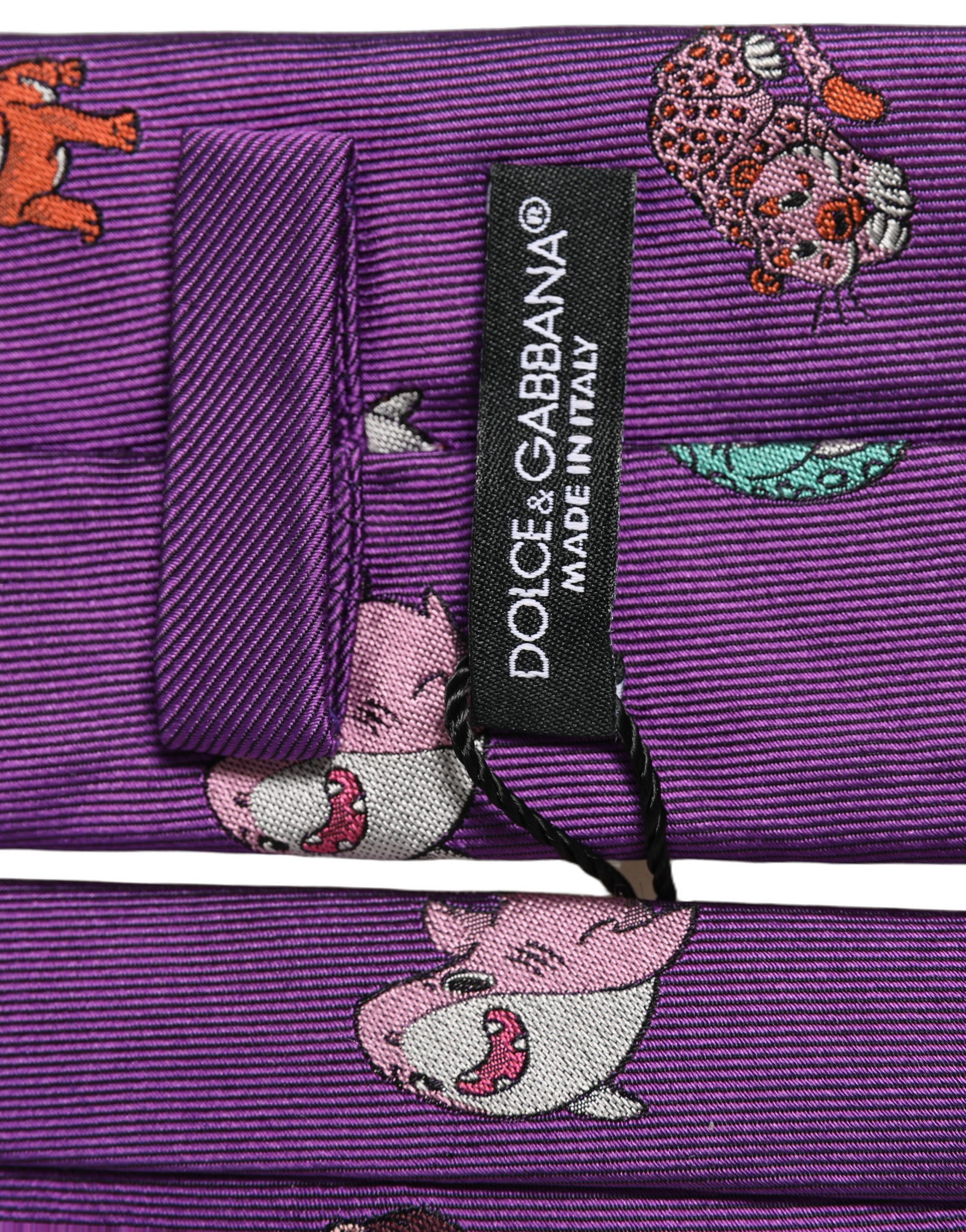 Dolce & Gabbana Men Purple Animal Print Adjustable Tied Necktie Tie - Image 6