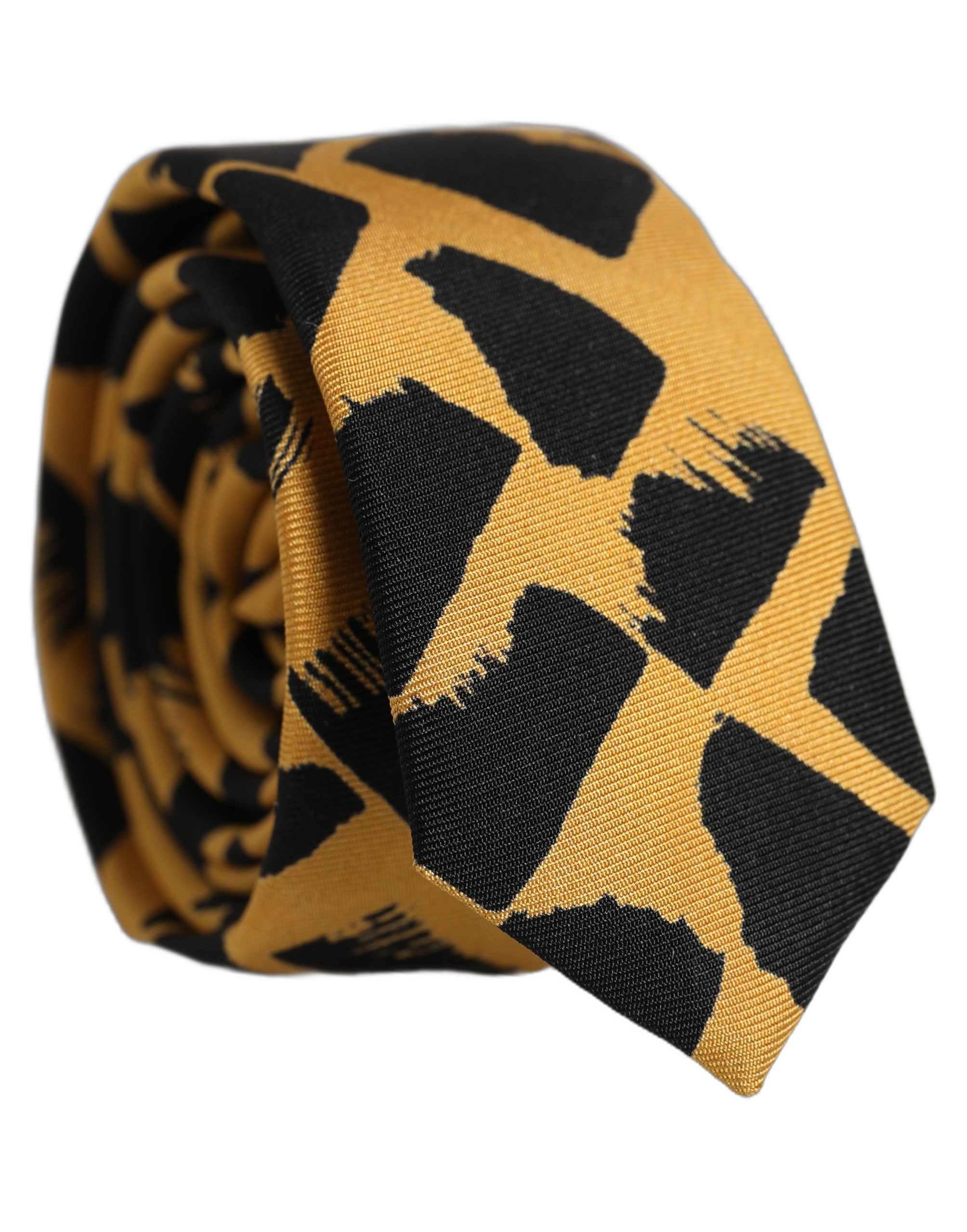 Dolce & Gabbana Men Black Yellow Patterned Adjustable Tied Necktie Tie - Image 2