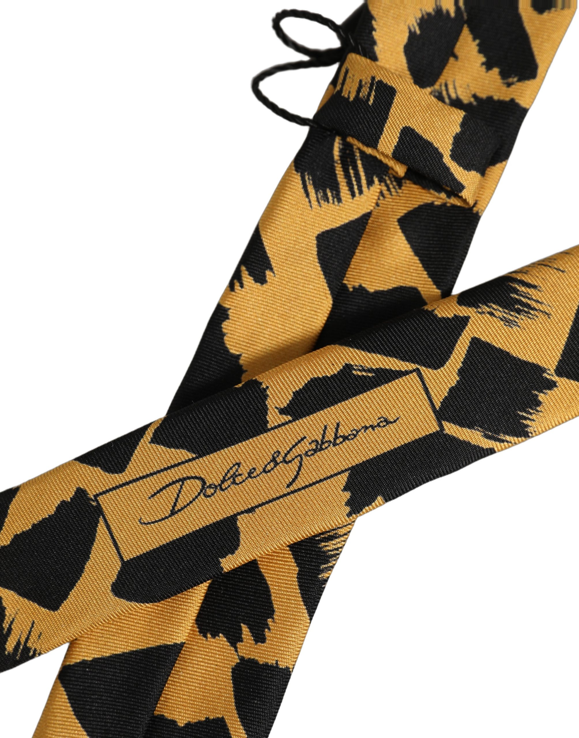 Dolce & Gabbana Men Black Yellow Patterned Adjustable Tied Necktie Tie - Image 3
