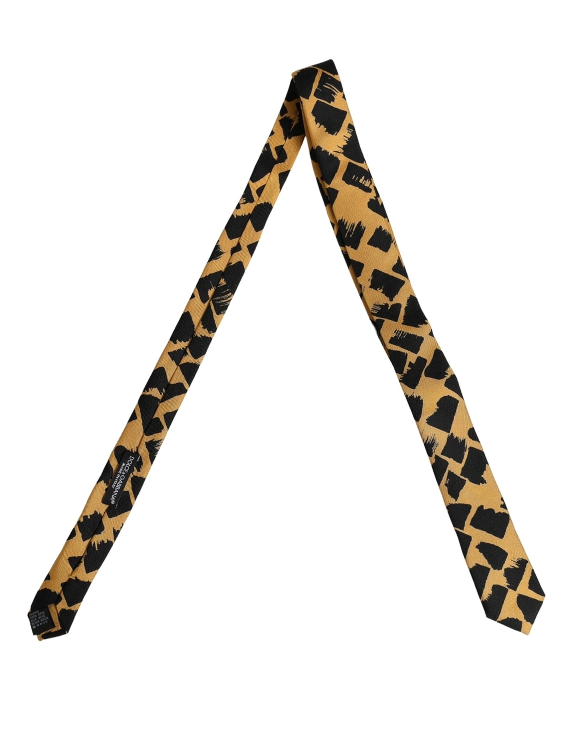 Dolce & Gabbana Men Black Yellow Patterned Adjustable Tied Necktie Tie - Image 5