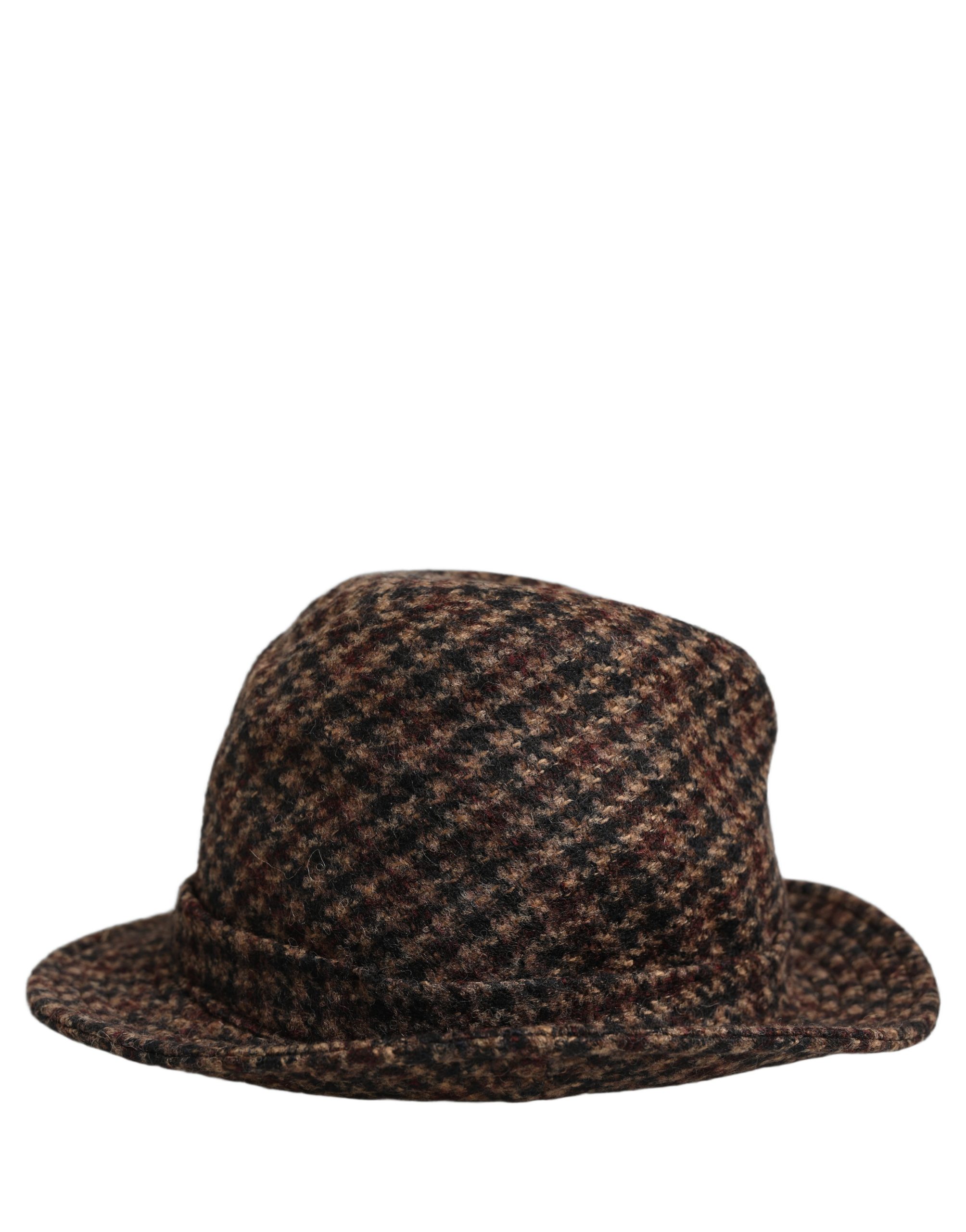 Dolce & Gabbana Brown Checkered Wool Tweed Fedora Capello Hats - Image 2