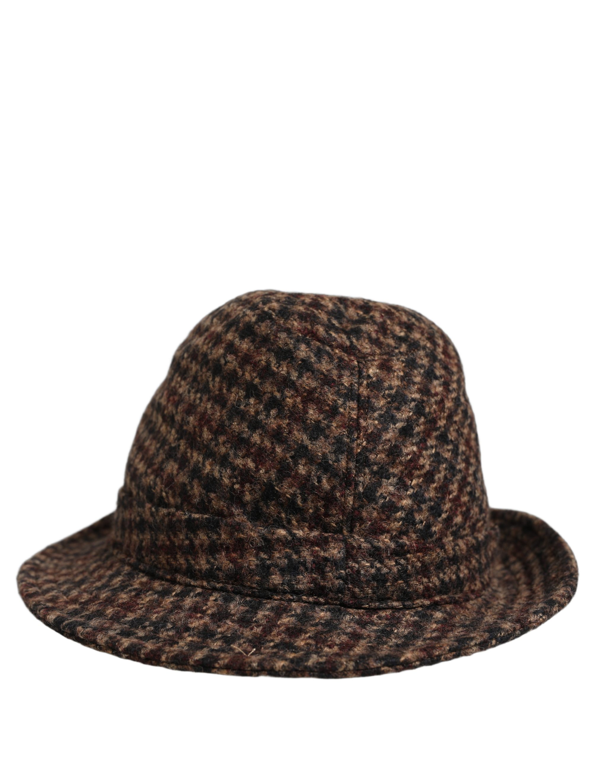 Dolce & Gabbana Brown Checkered Wool Tweed Fedora Capello Hats - Image 3