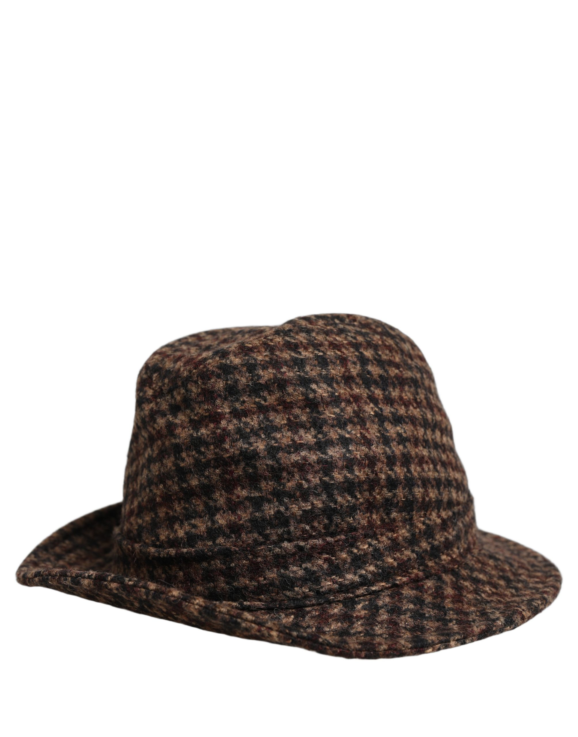 Dolce & Gabbana Brown Checkered Wool Tweed Fedora Capello Hats - Image 5