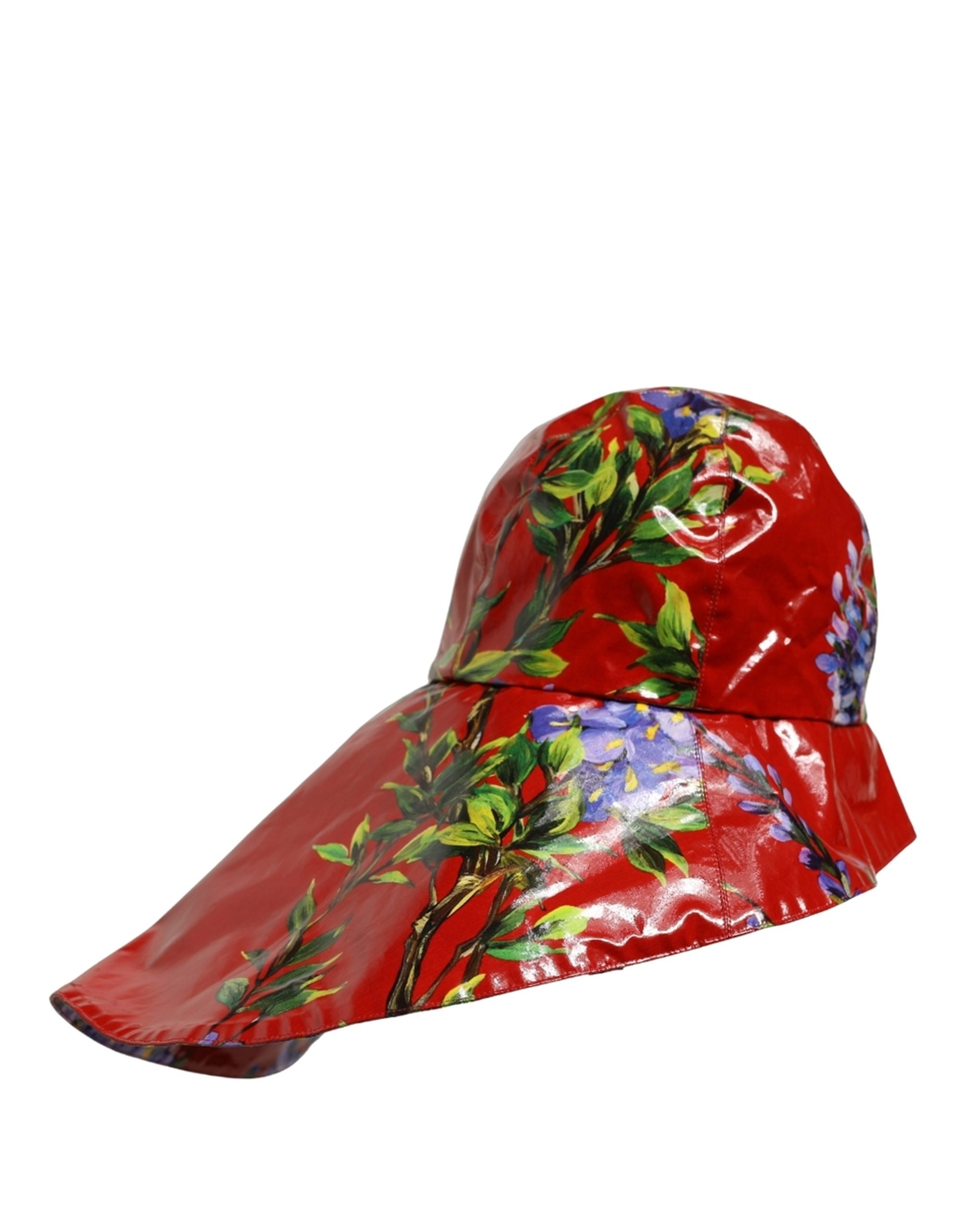Dolce & Gabbana Glossy Red Floral Wide Brim Bucket Capello Hat - Image 2