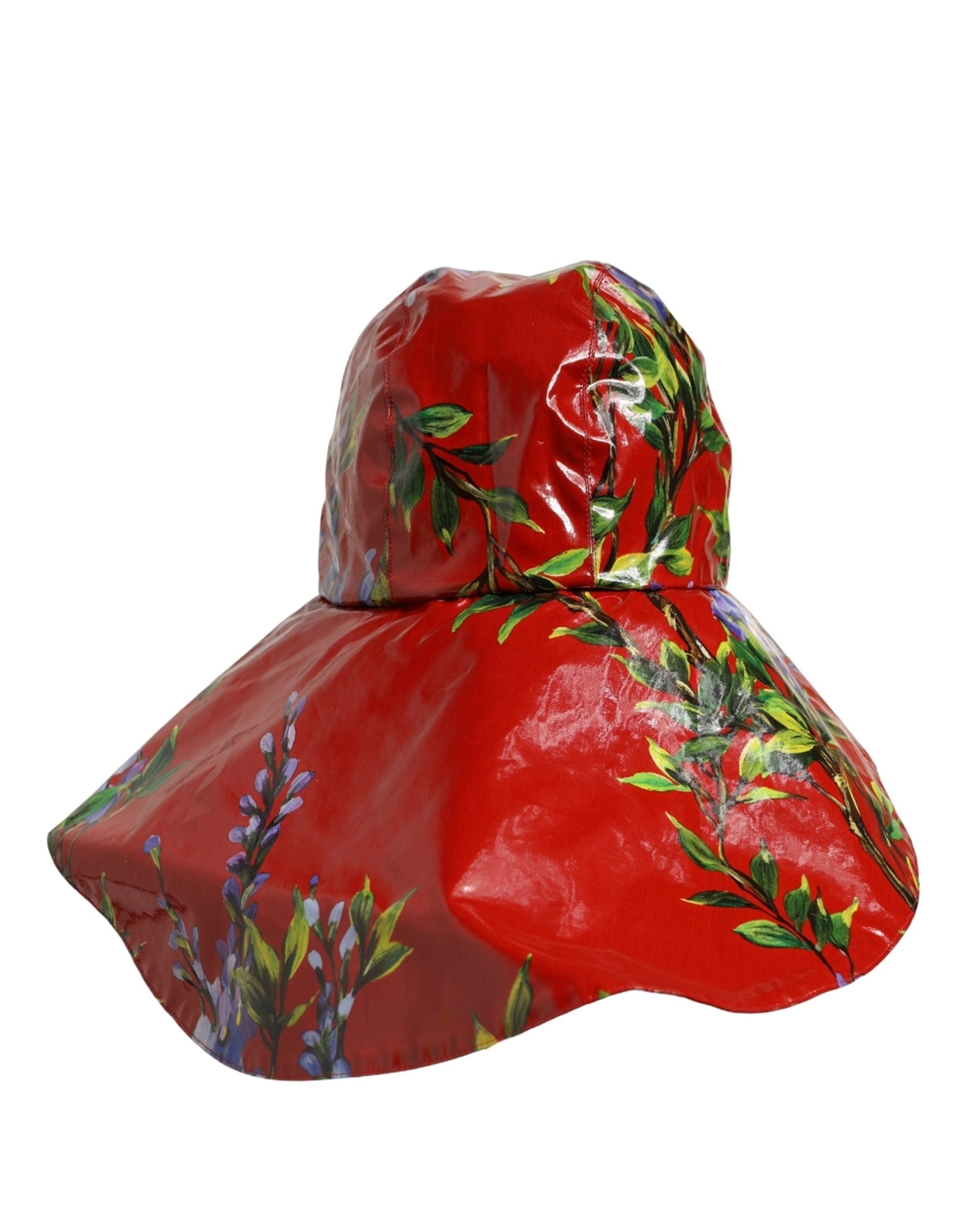 Dolce & Gabbana Glossy Red Floral Wide Brim Bucket Capello Hat - Image 3