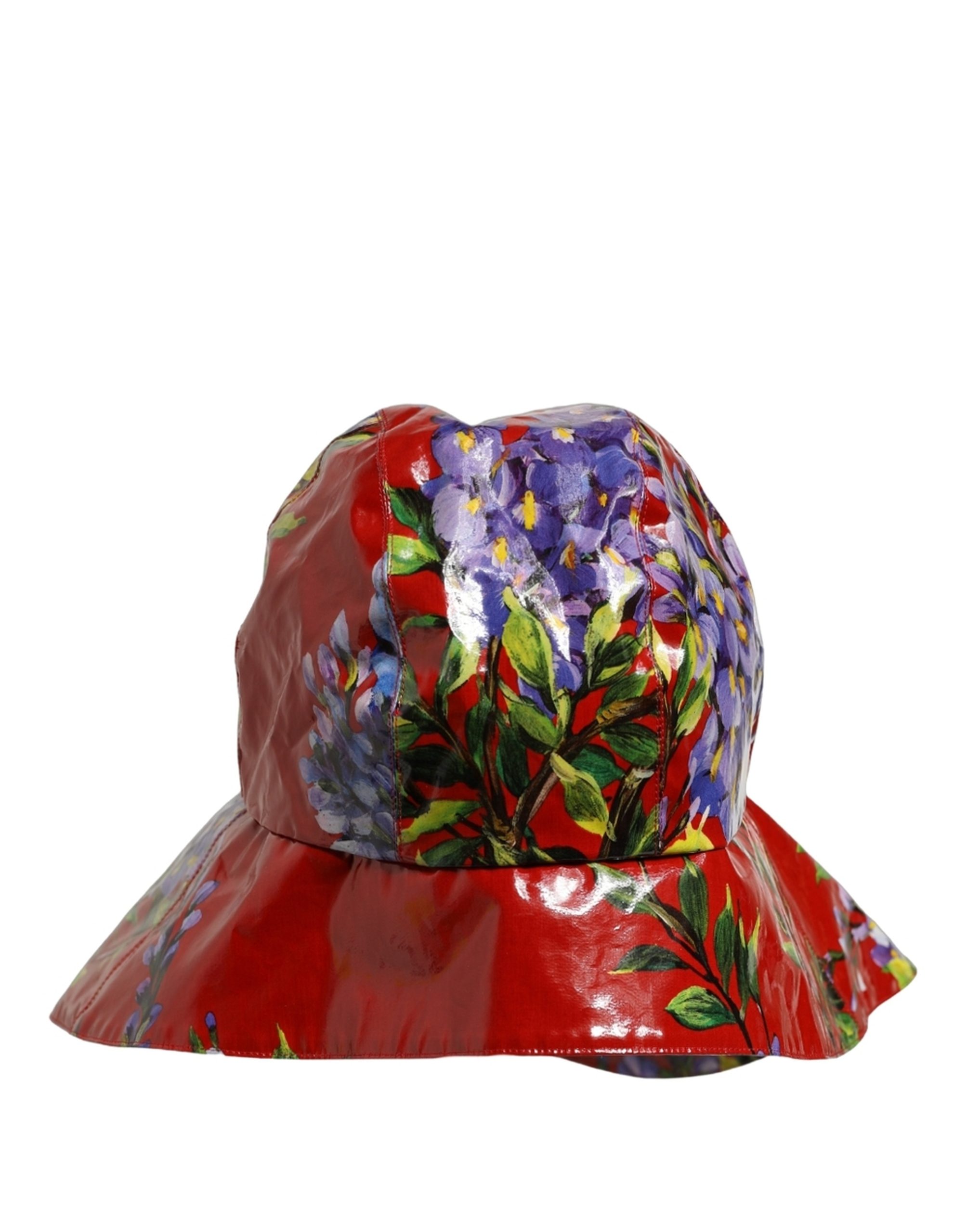 Dolce & Gabbana Glossy Red Floral Wide Brim Bucket Capello Hat - Image 5