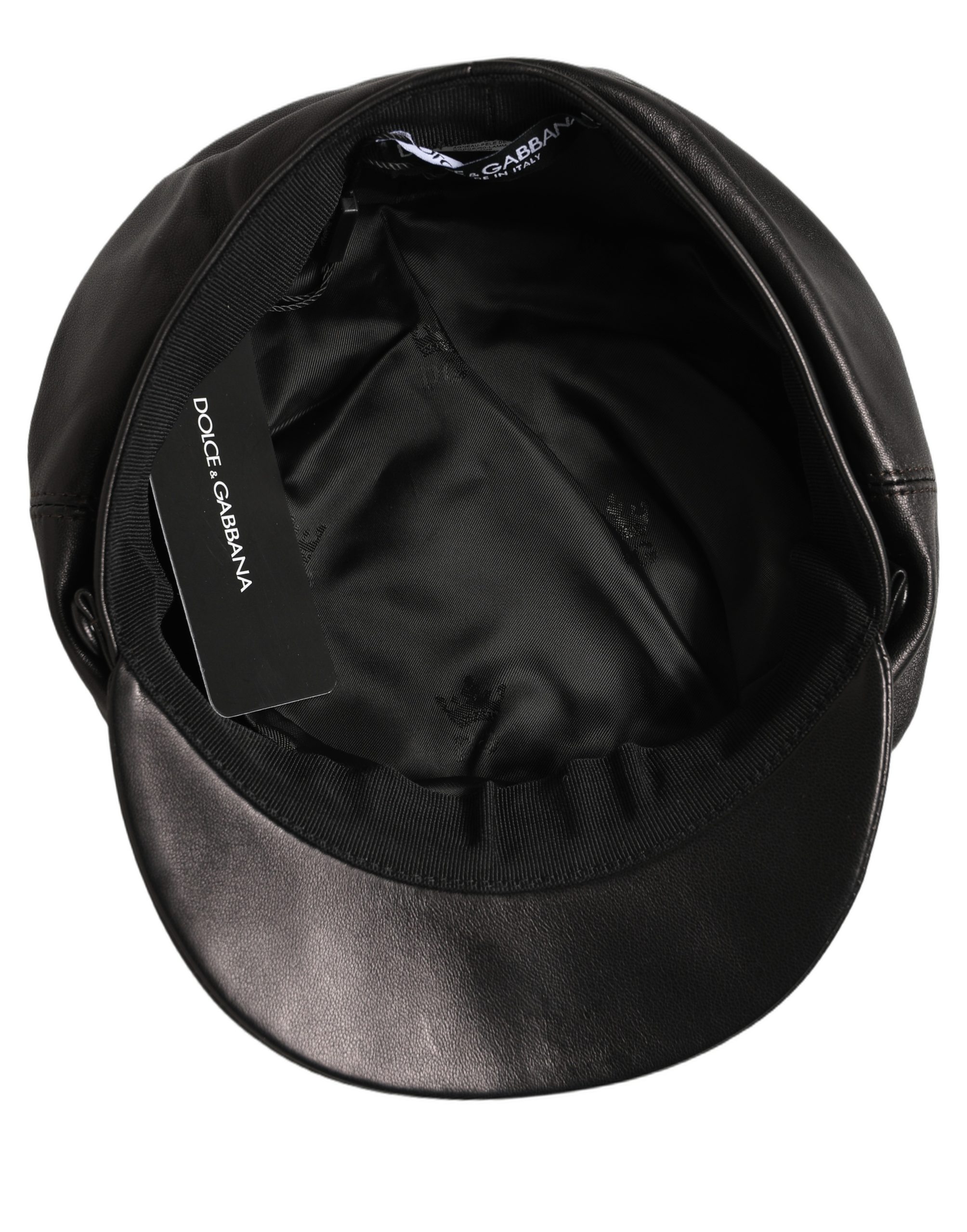 Dolce & Gabbana Black Lambskin Leather Newsboy Capello Hat