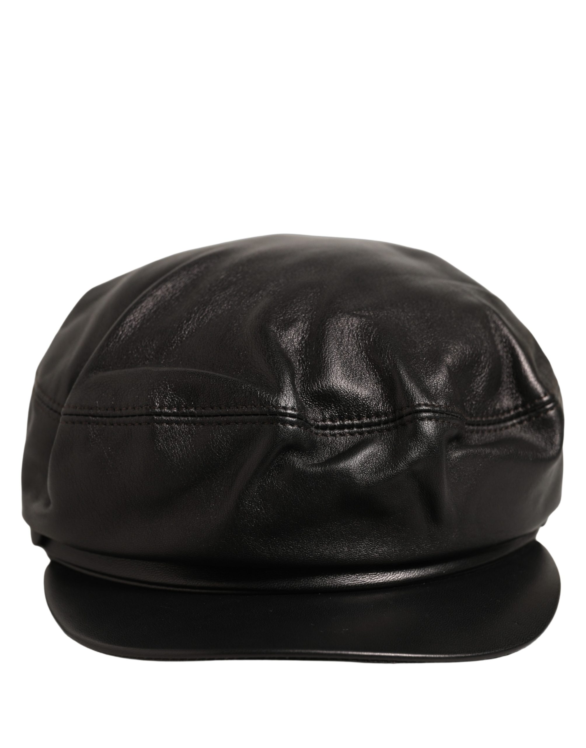 Dolce & Gabbana Black Lambskin Leather Newsboy Capello Hat - Image 2