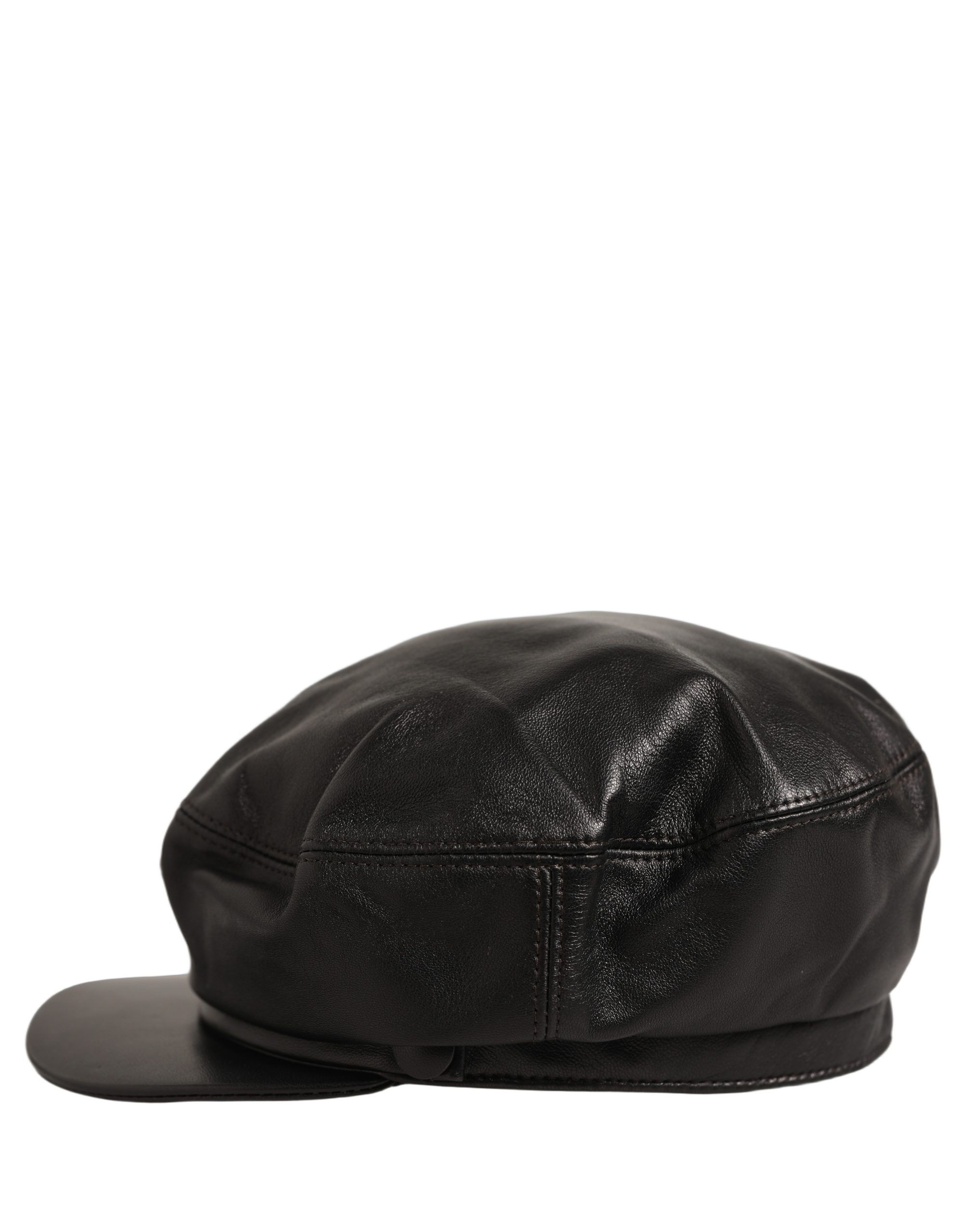 Dolce & Gabbana Black Lambskin Leather Newsboy Capello Hat - Image 4