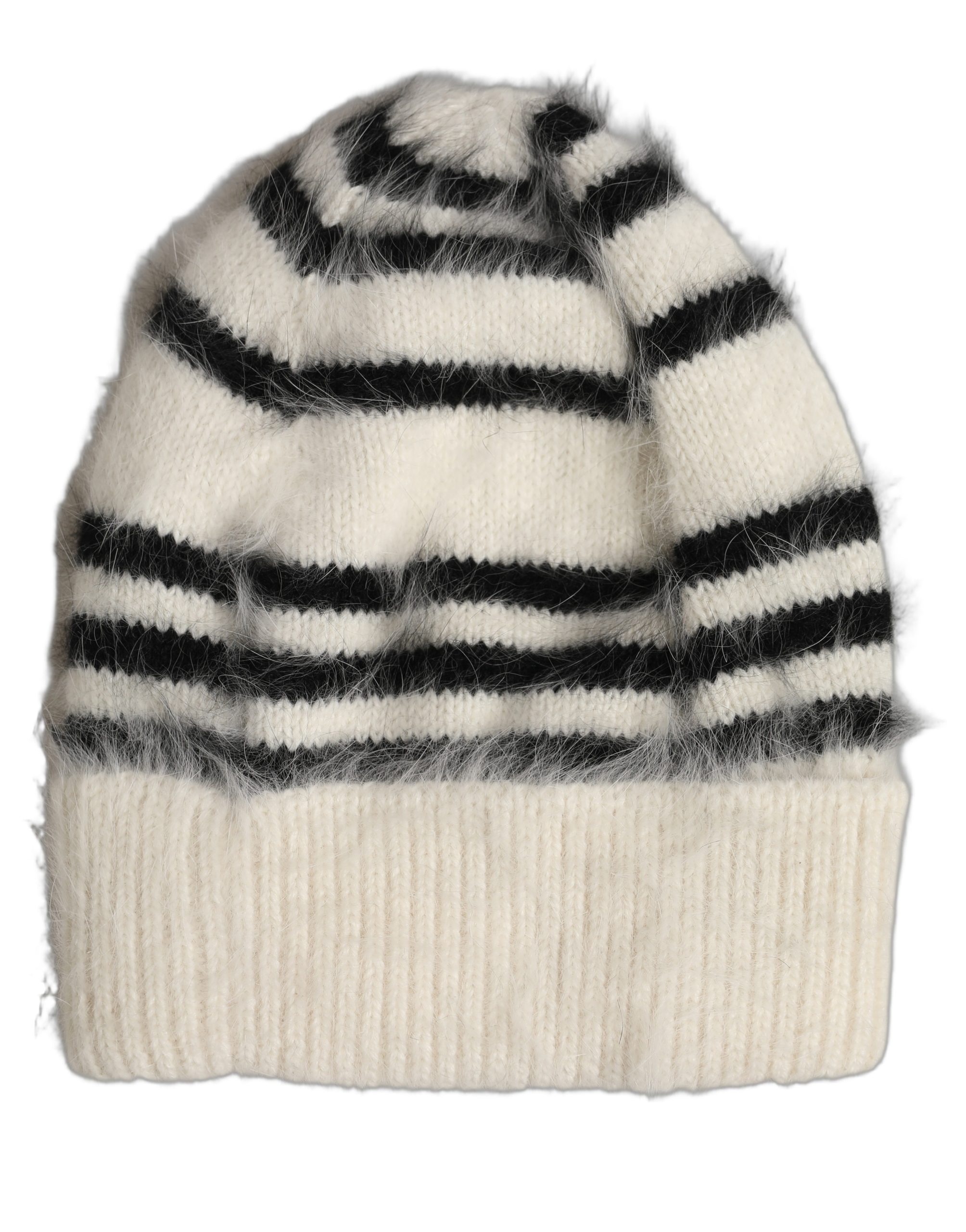 Dolce & Gabbana Black White Striped Angora Knitted Beanie One Size Hat - Image 2