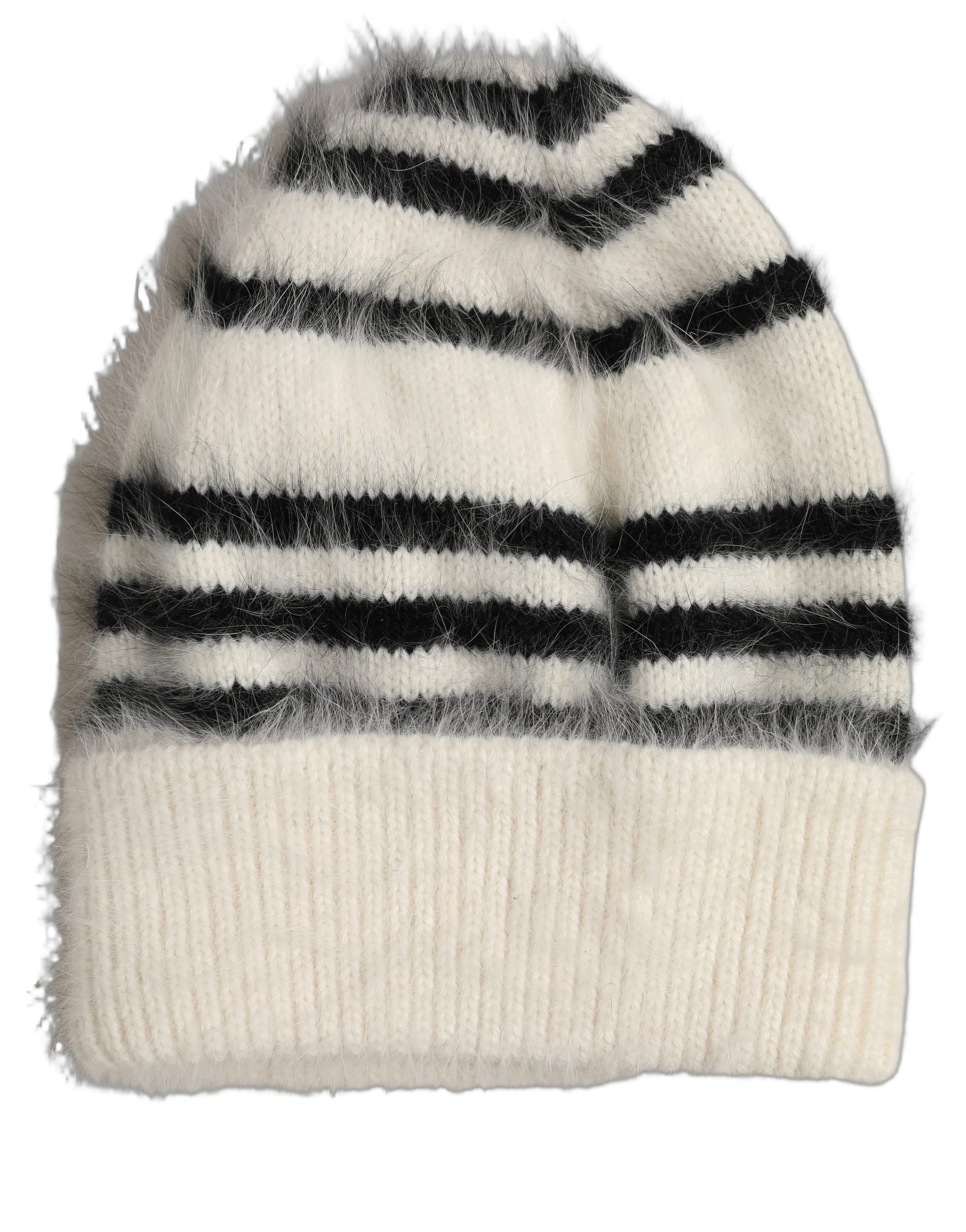 Dolce & Gabbana Black White Striped Angora Knitted Beanie One Size Hat - Image 3