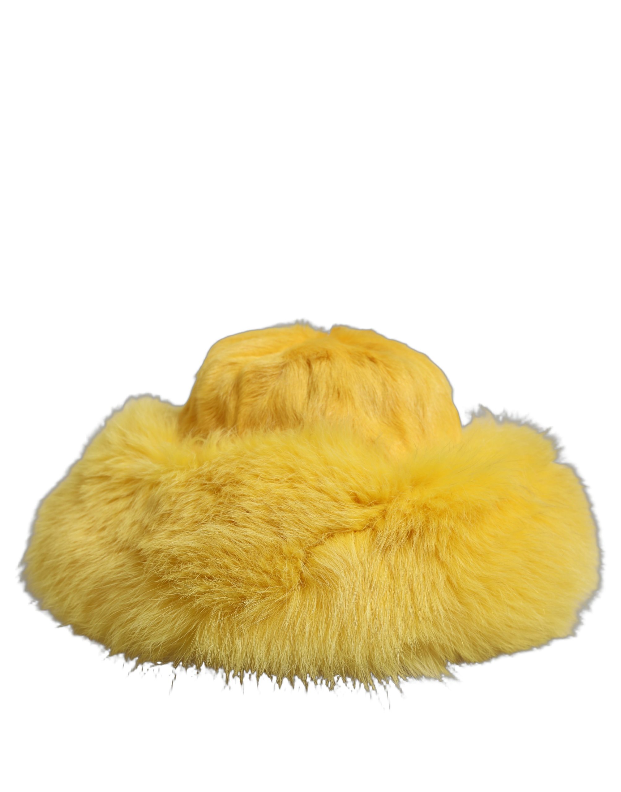 Dolce & Gabbana Yellow Fox Fur Womens Bucket Capello Hat - Image 2